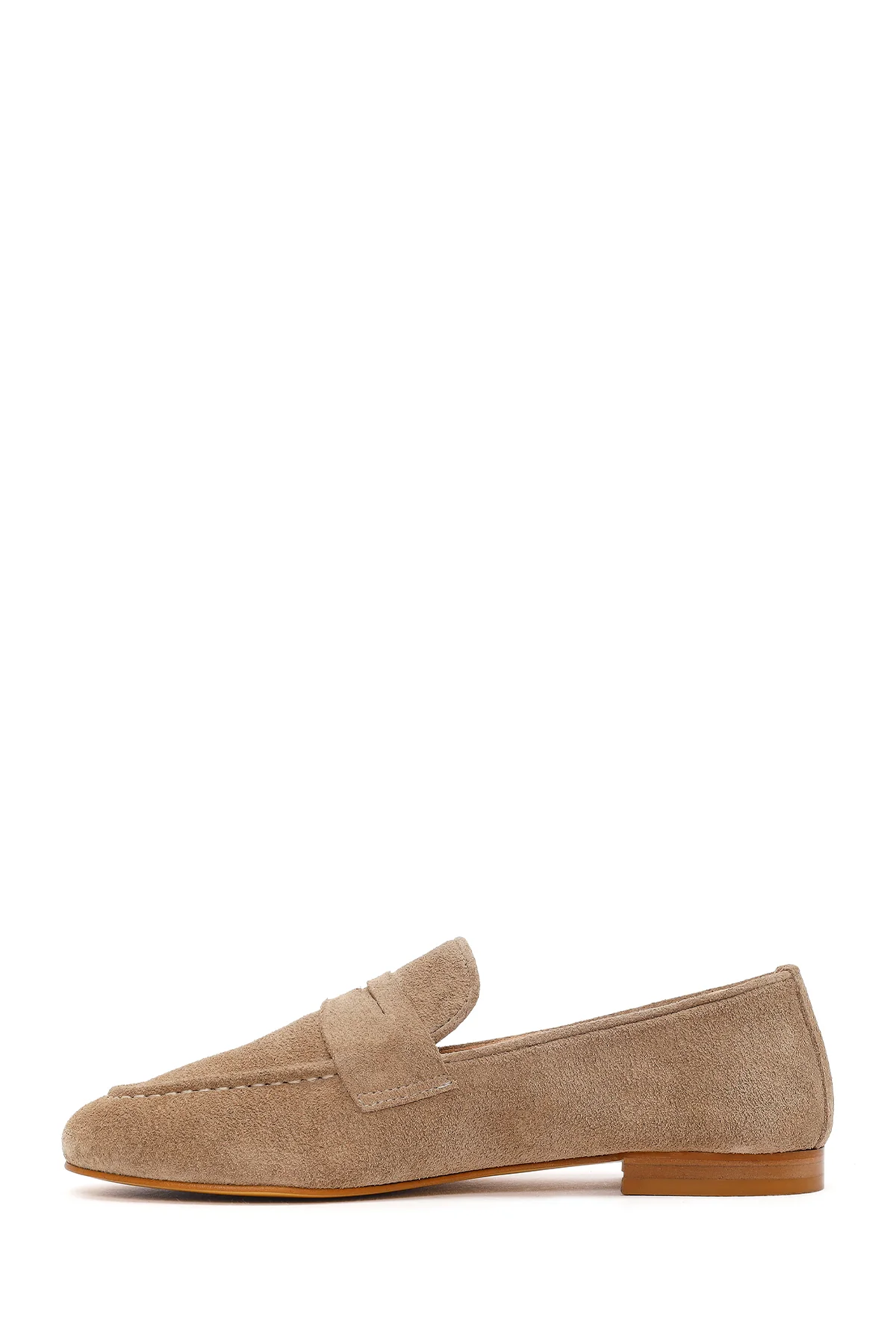 Kadın Bej Süet Deri Maskülen Loafer - Image 3