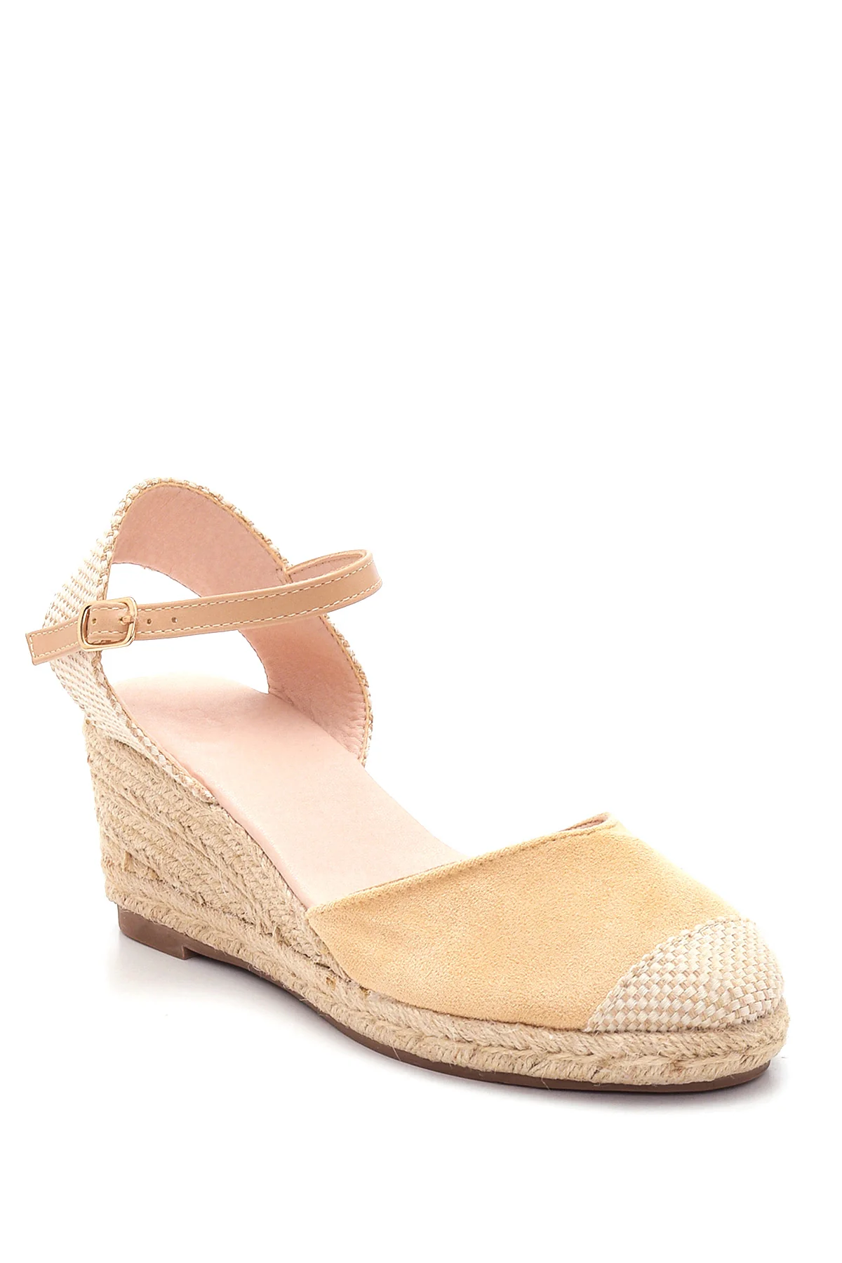 Kadın Bej Süet Dolgu Topuk Espadril Sandalet - Image 3