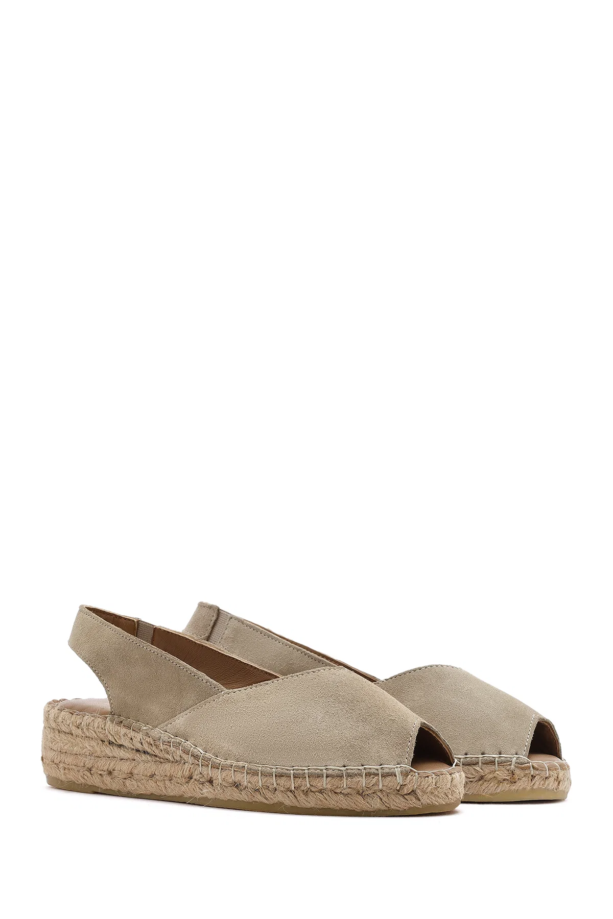 Kadın Bej Süet Espadril Sandalet - Image 3