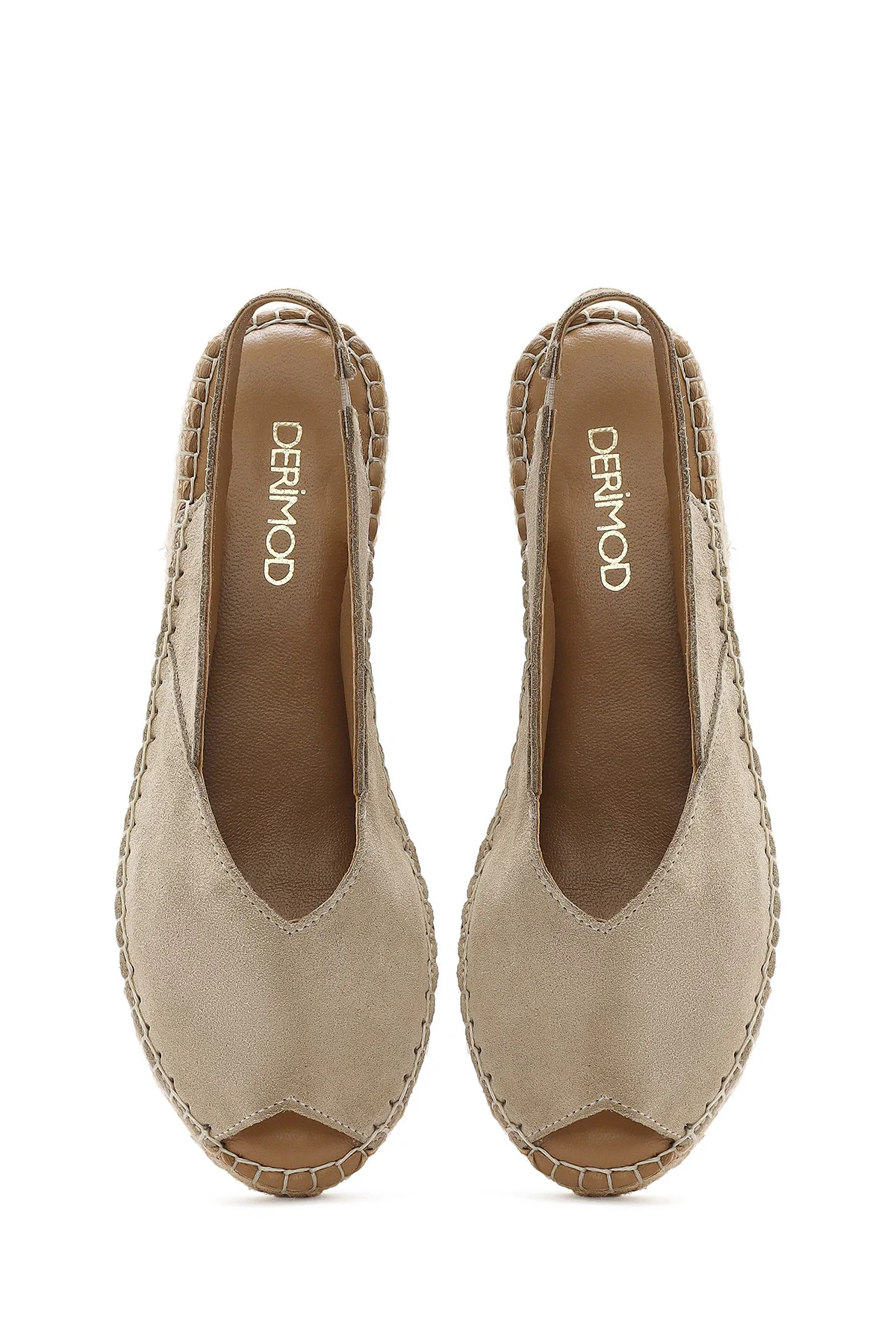 Kadın Bej Süet Espadril Sandalet - Image 7