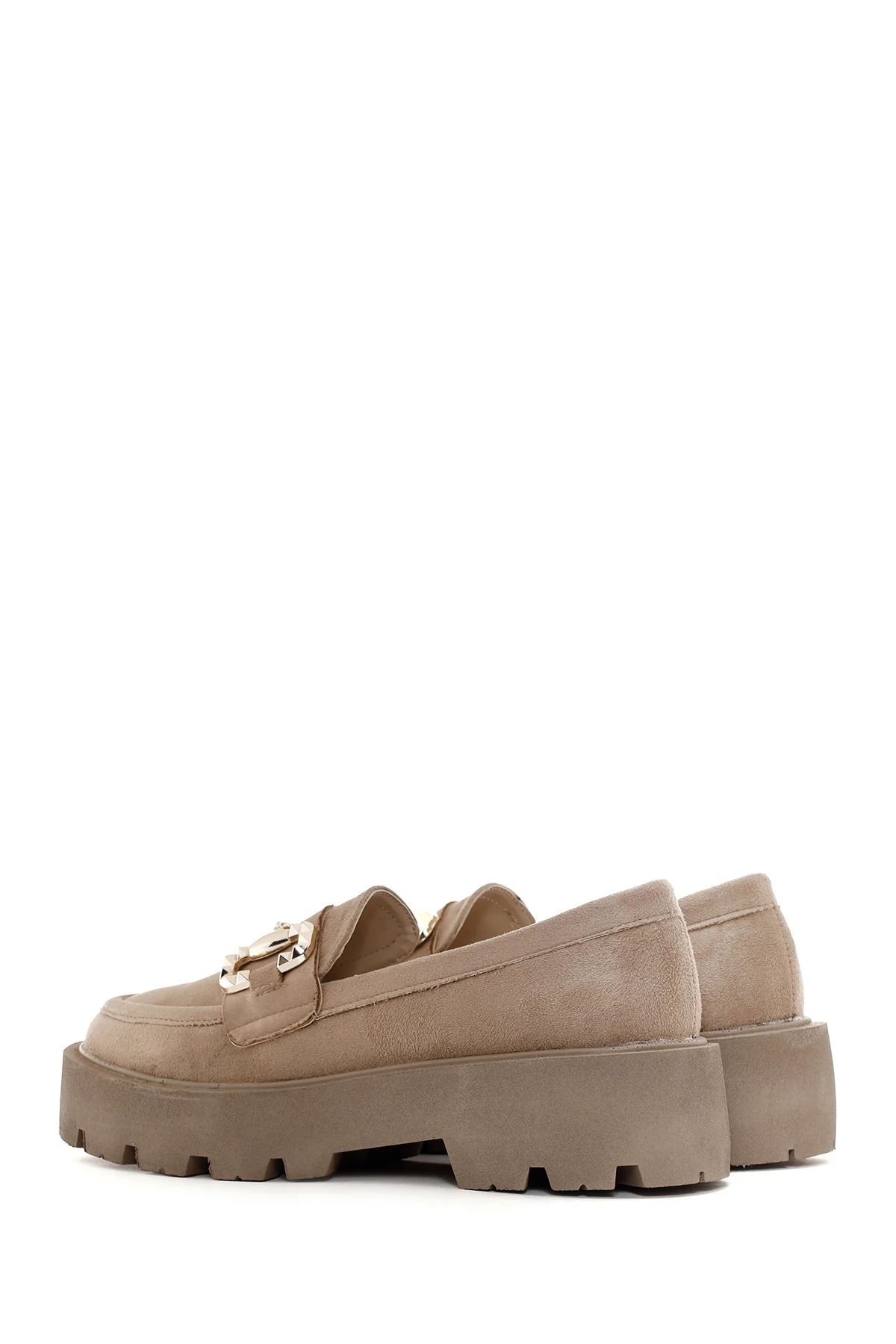 Kadın Bej Süet Tokalı Maskülen Loafer - Image 6