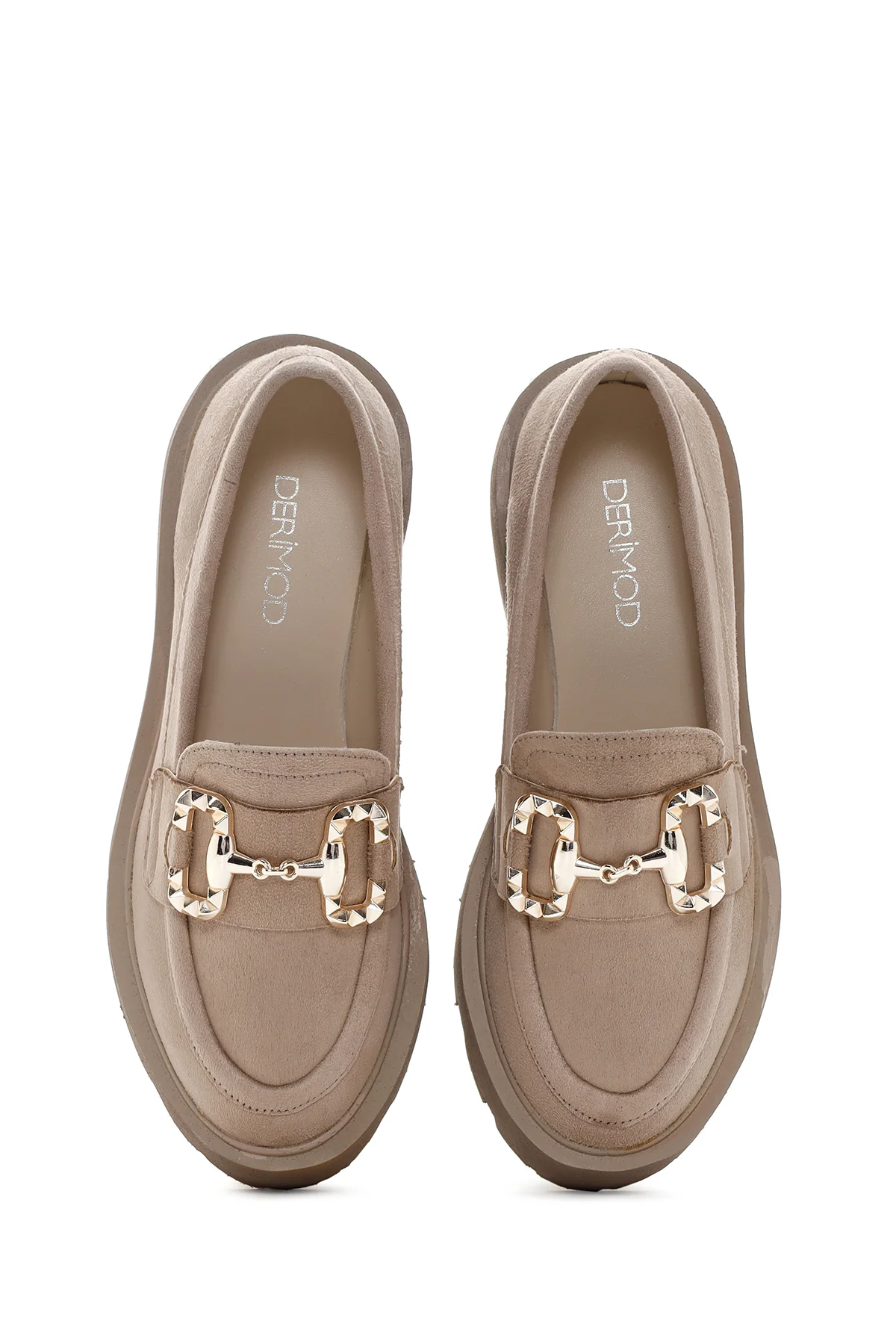 Kadın Bej Süet Tokalı Maskülen Loafer - Image 7