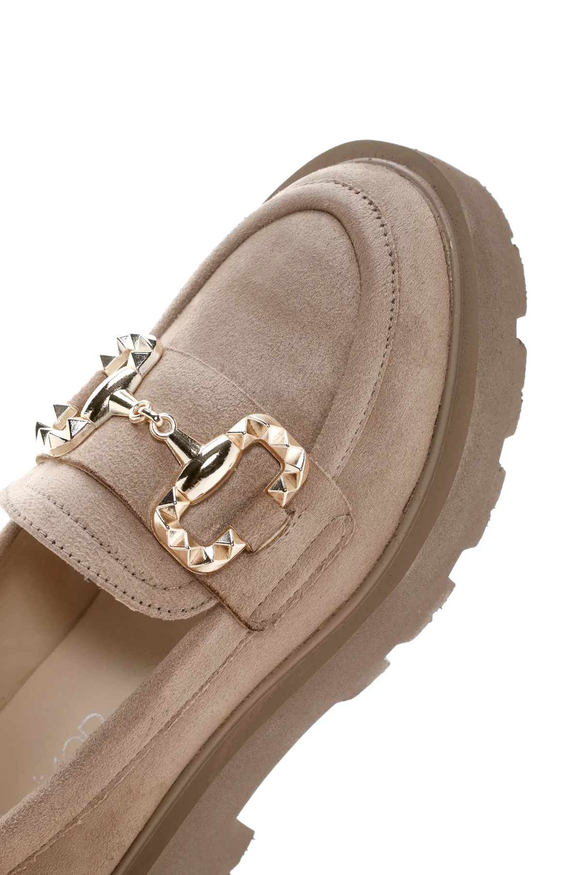 Kadın Bej Süet Tokalı Maskülen Loafer - Image 9