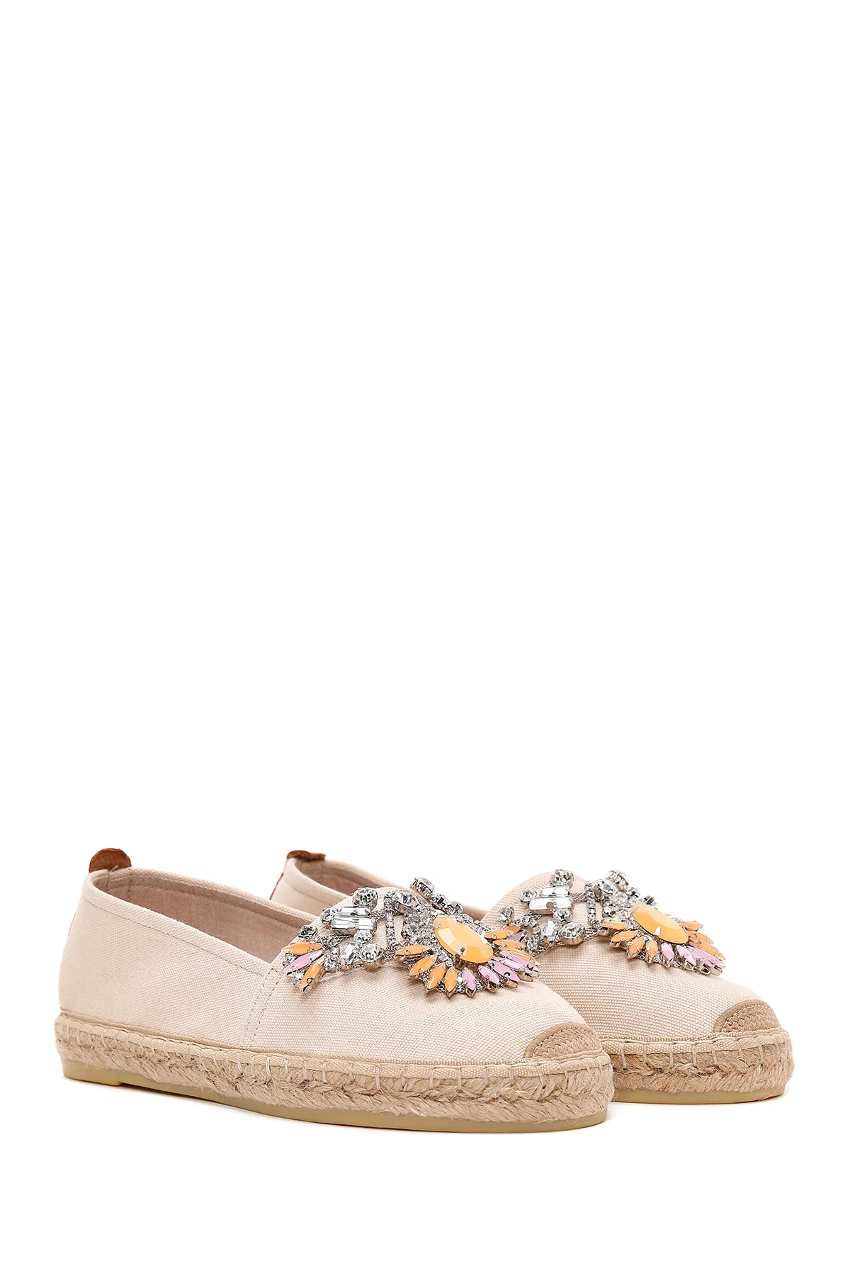 Kadın Bej Taşlı Deri Espadril - Image 3