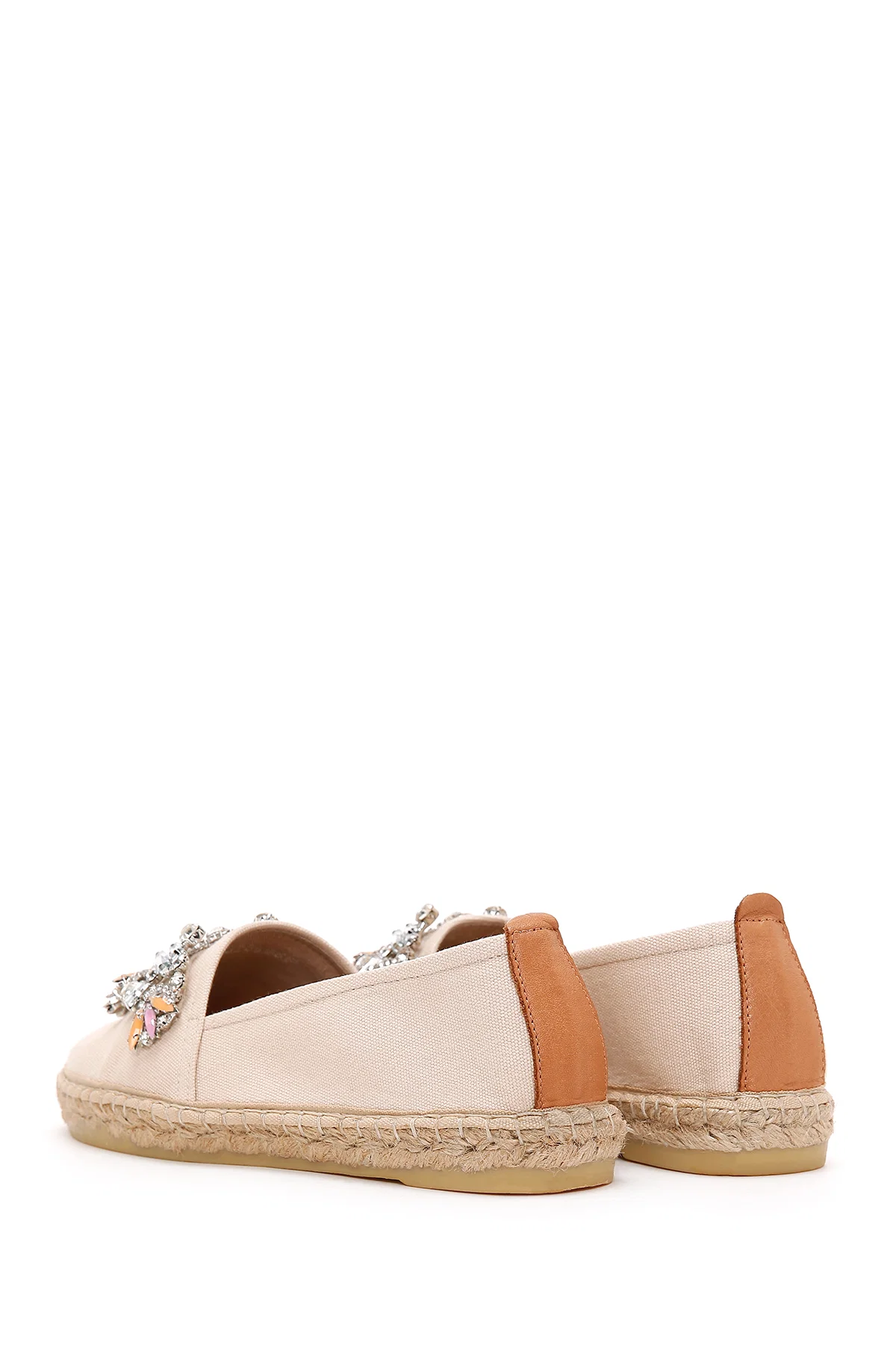 Kadın Bej Taşlı Deri Espadril - Image 5