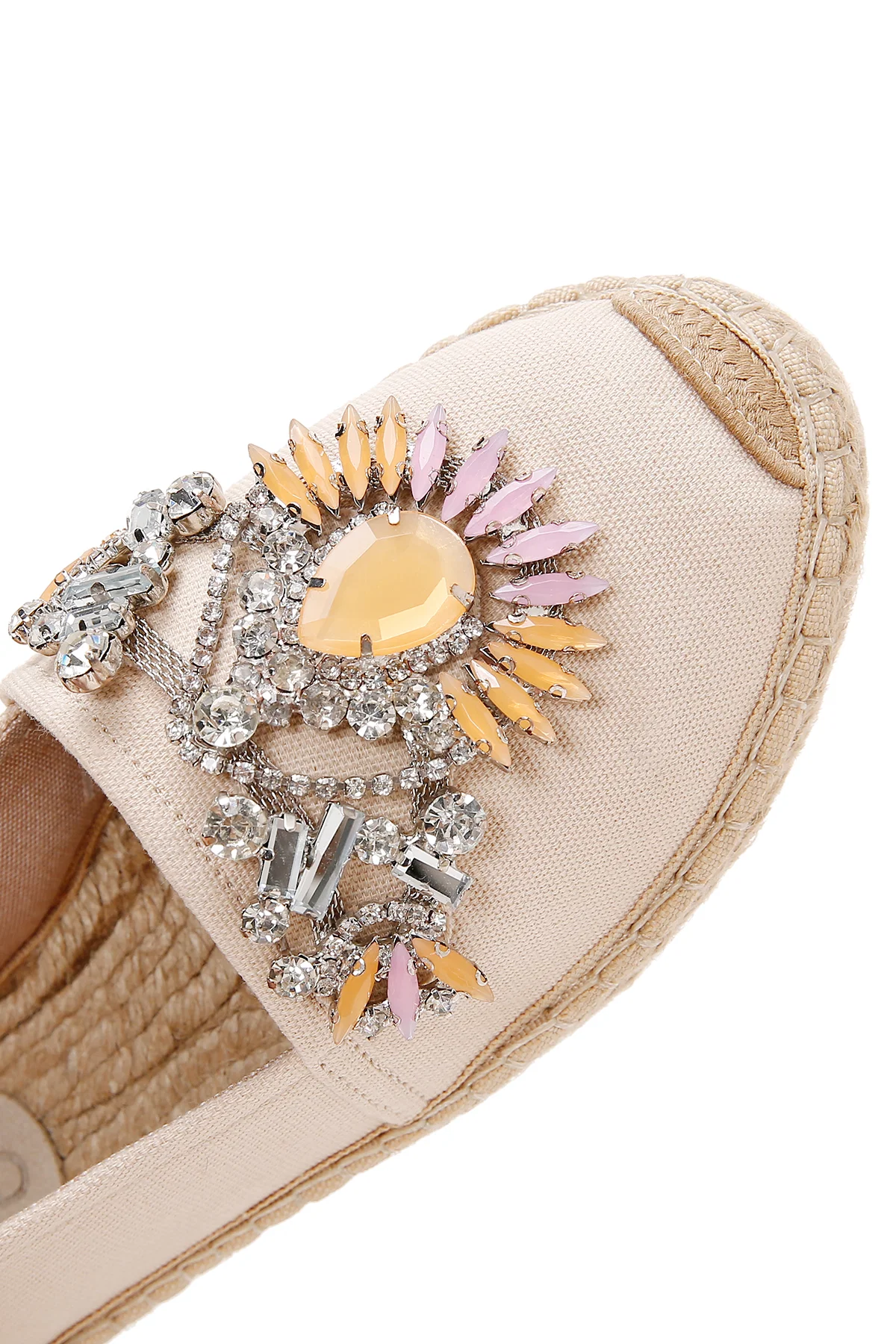 Kadın Bej Taşlı Deri Espadril - Image 8