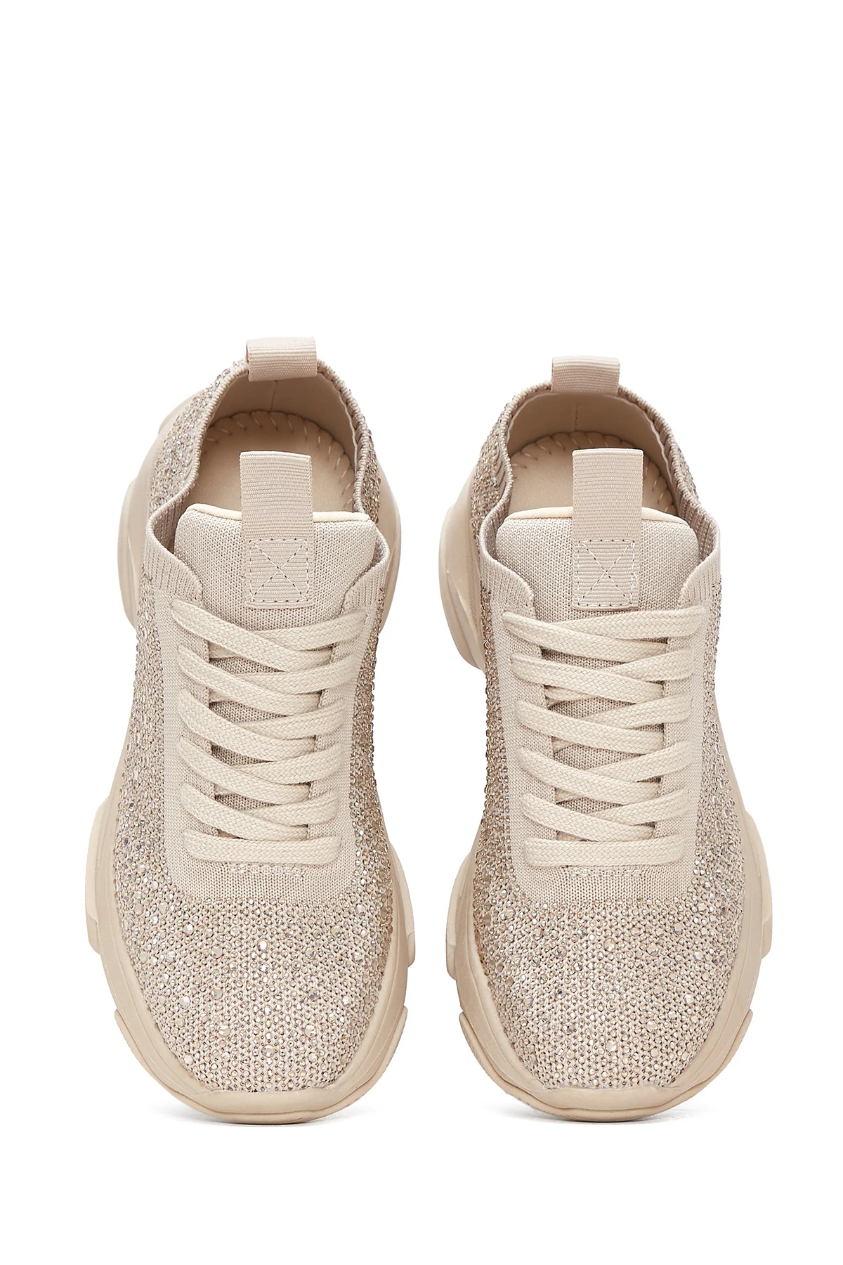 Kadın Bej Taşlı Kalın Tabanlı Sneaker - Image 6