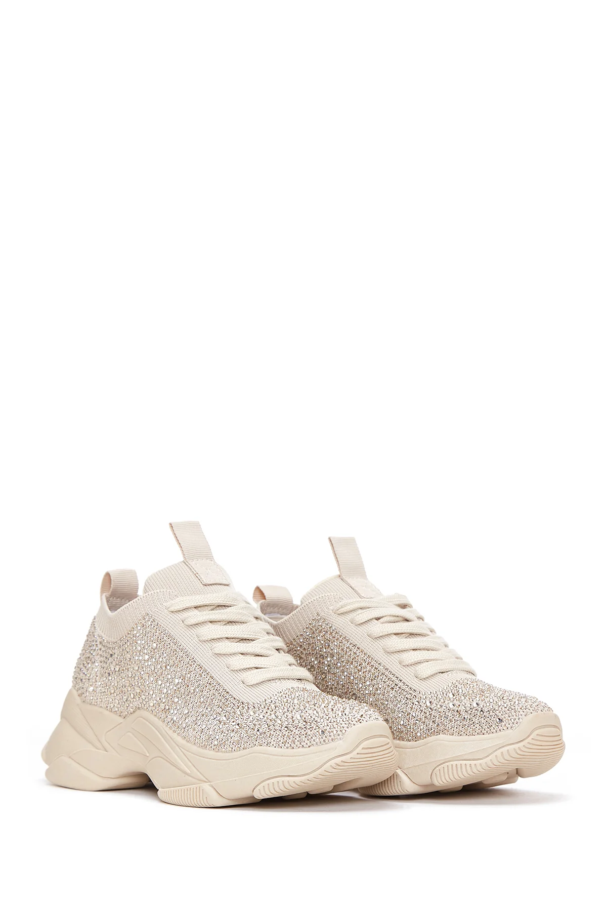 Kadın Bej Taşlı Kalın Tabanlı Sneaker - Image 3