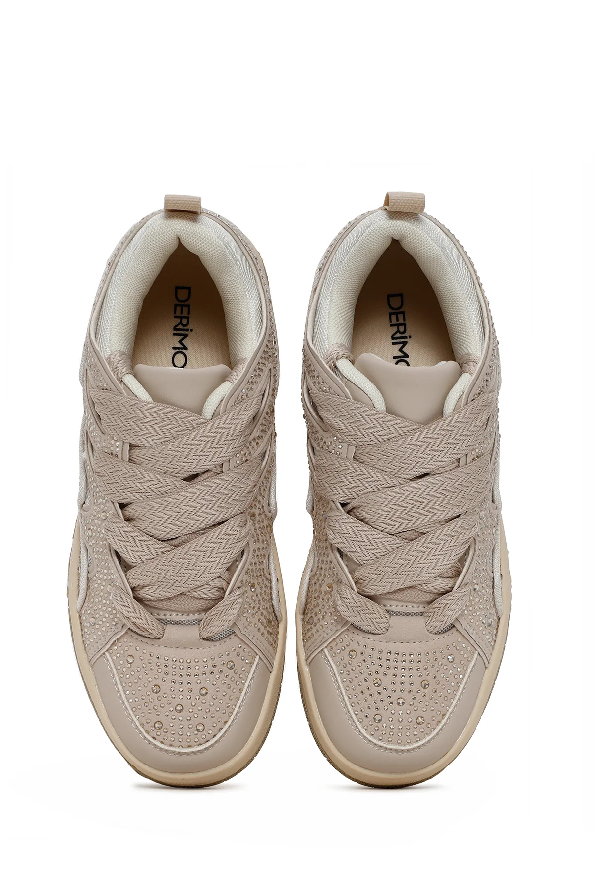 Kadın Bej Taşlı Sneaker - Image 6