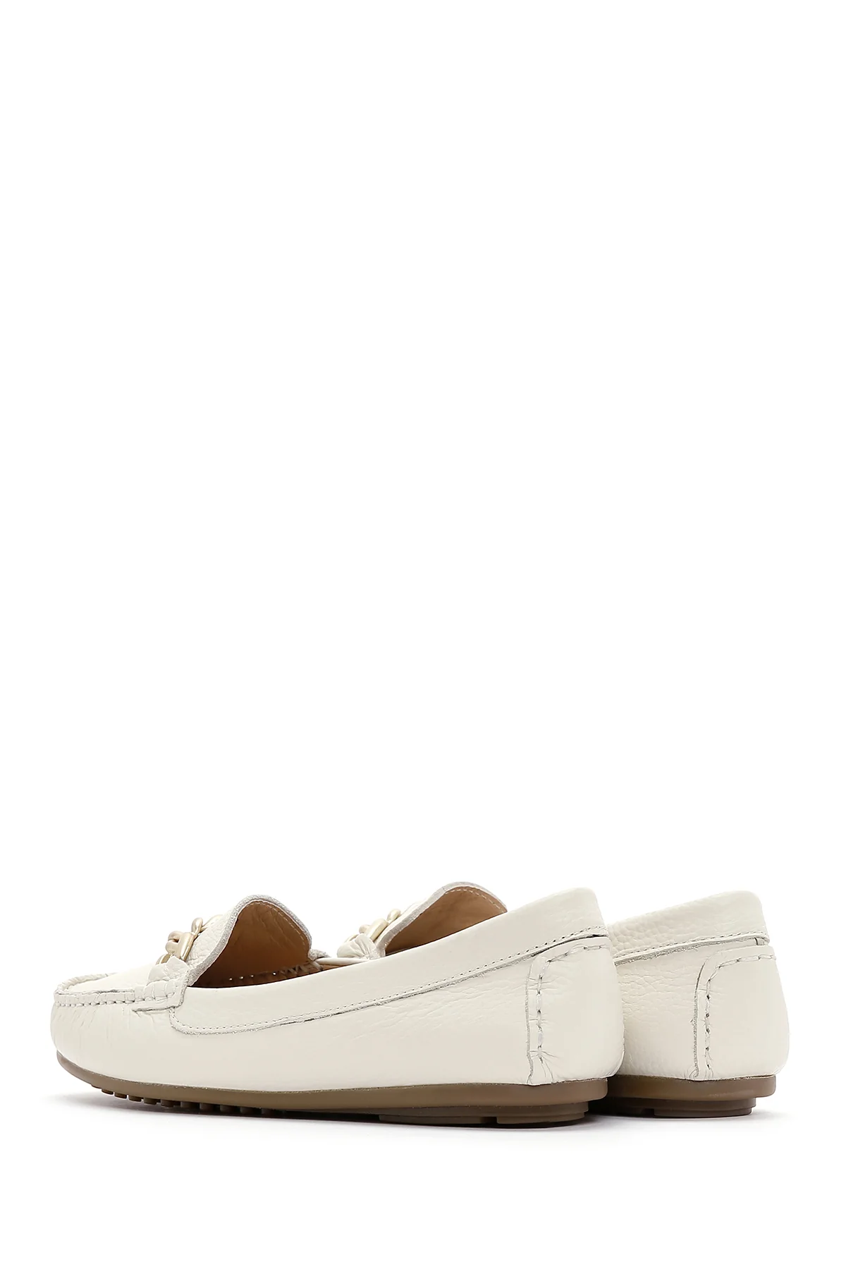 Kadın Bej Toka Detaylı Deri Casual Loafer - Image 5