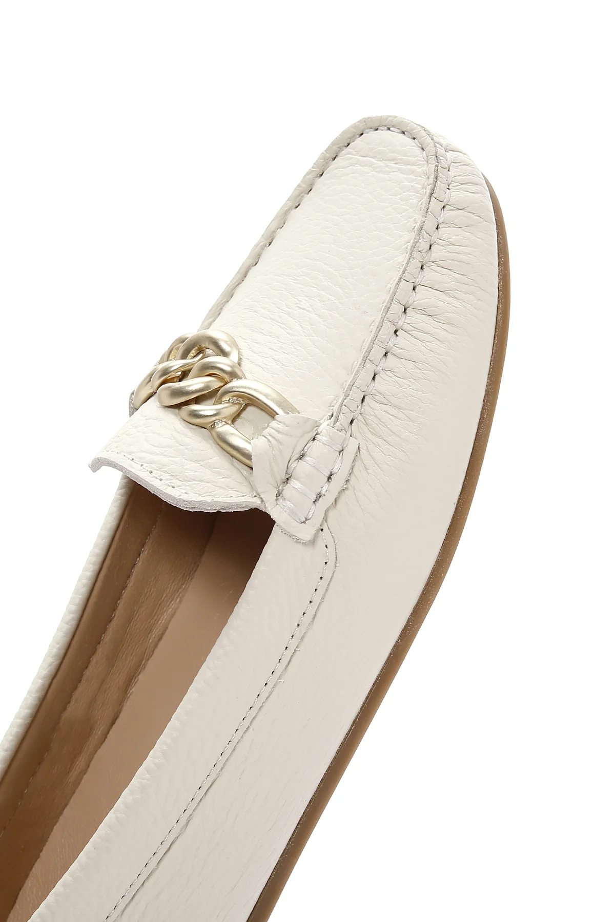 Kadın Bej Toka Detaylı Deri Casual Loafer - Image 9