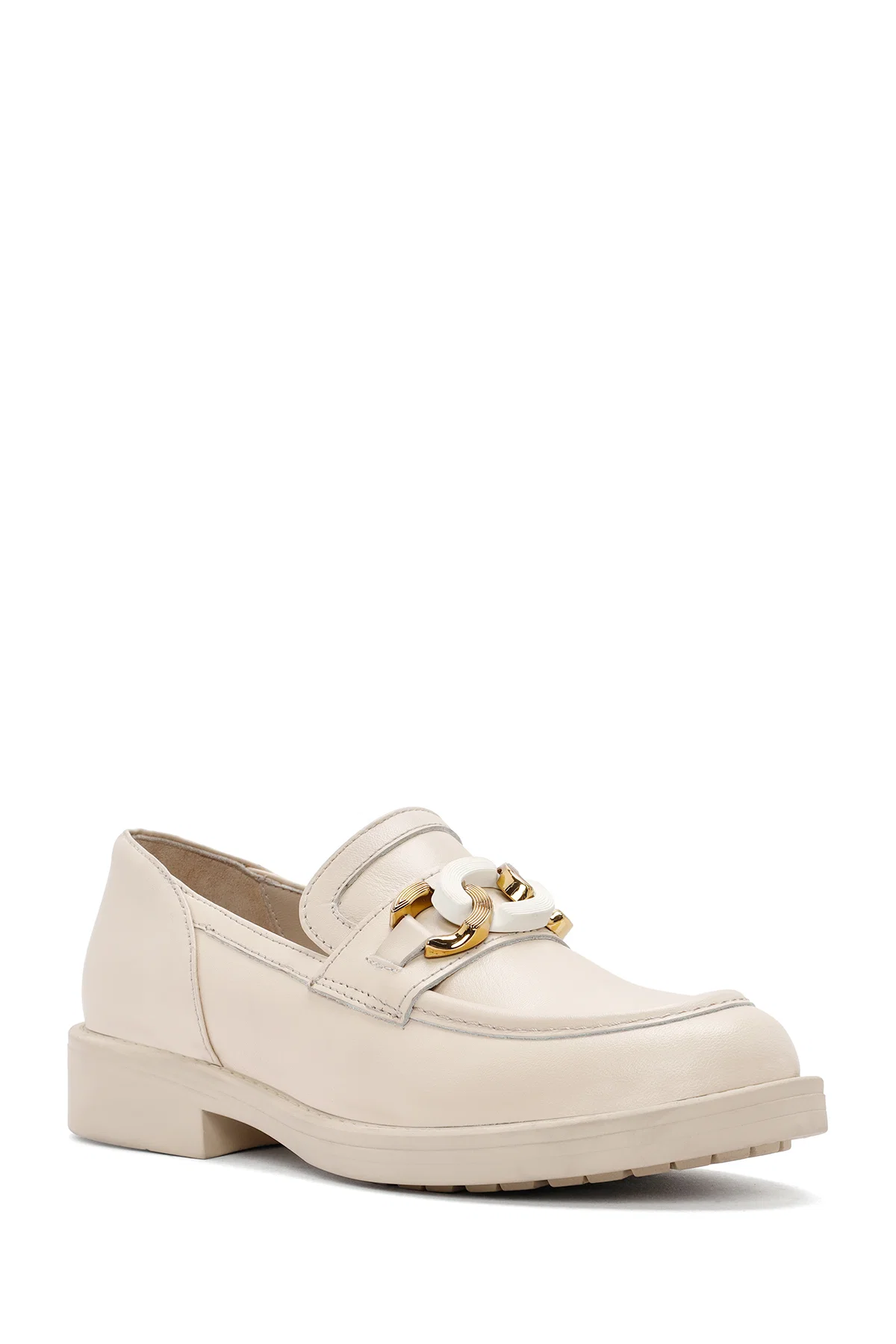 Kadın Bej Toka Detaylı Deri Maskülen Loafer - Image 6