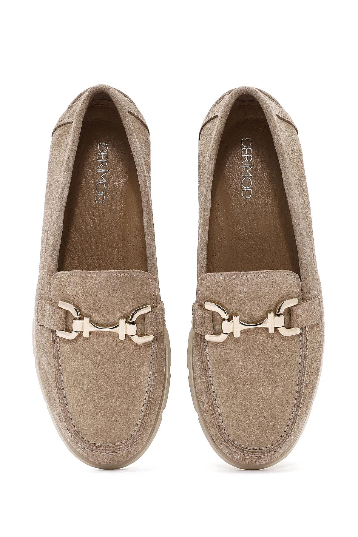 Kadın Bej Toka Detaylı Süet Deri Comfort Loafer - Image 7