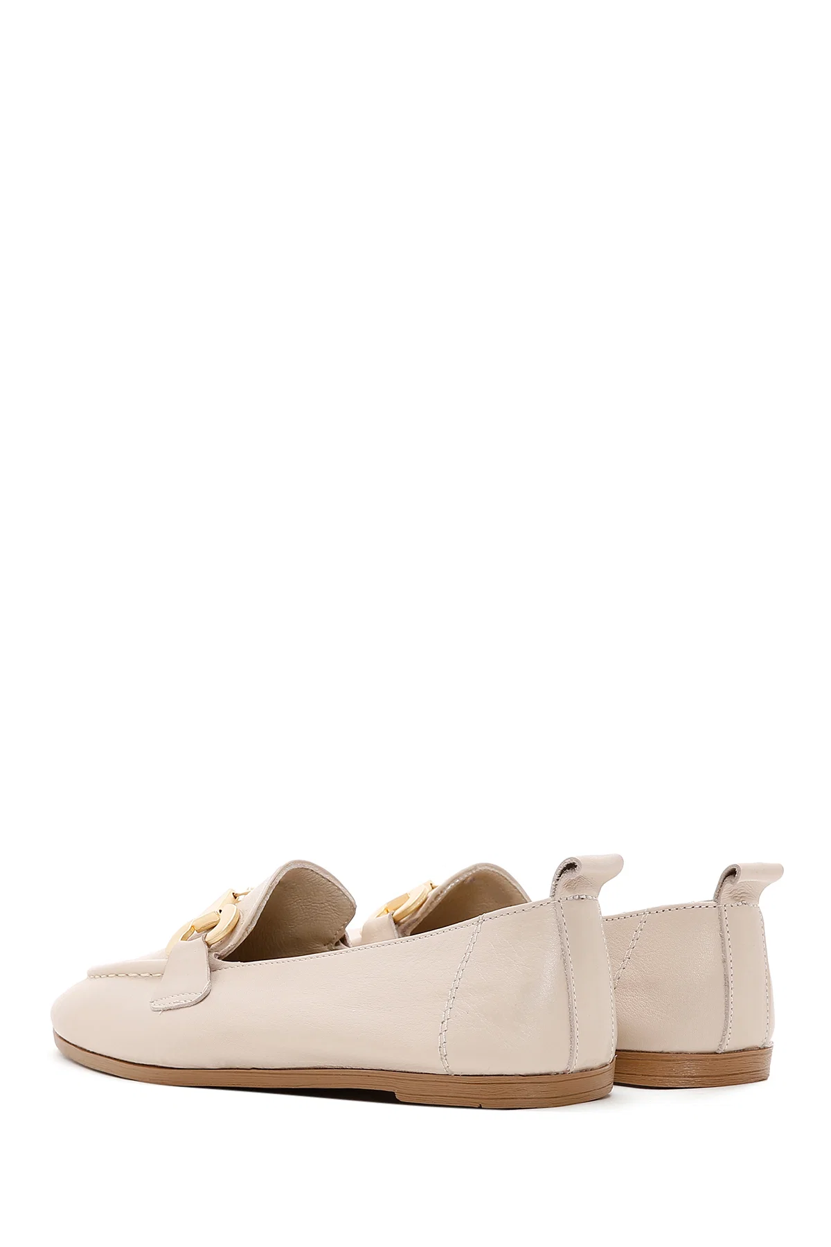 Kadın Bej Tokalı Deri Maskülen Loafer - Image 5