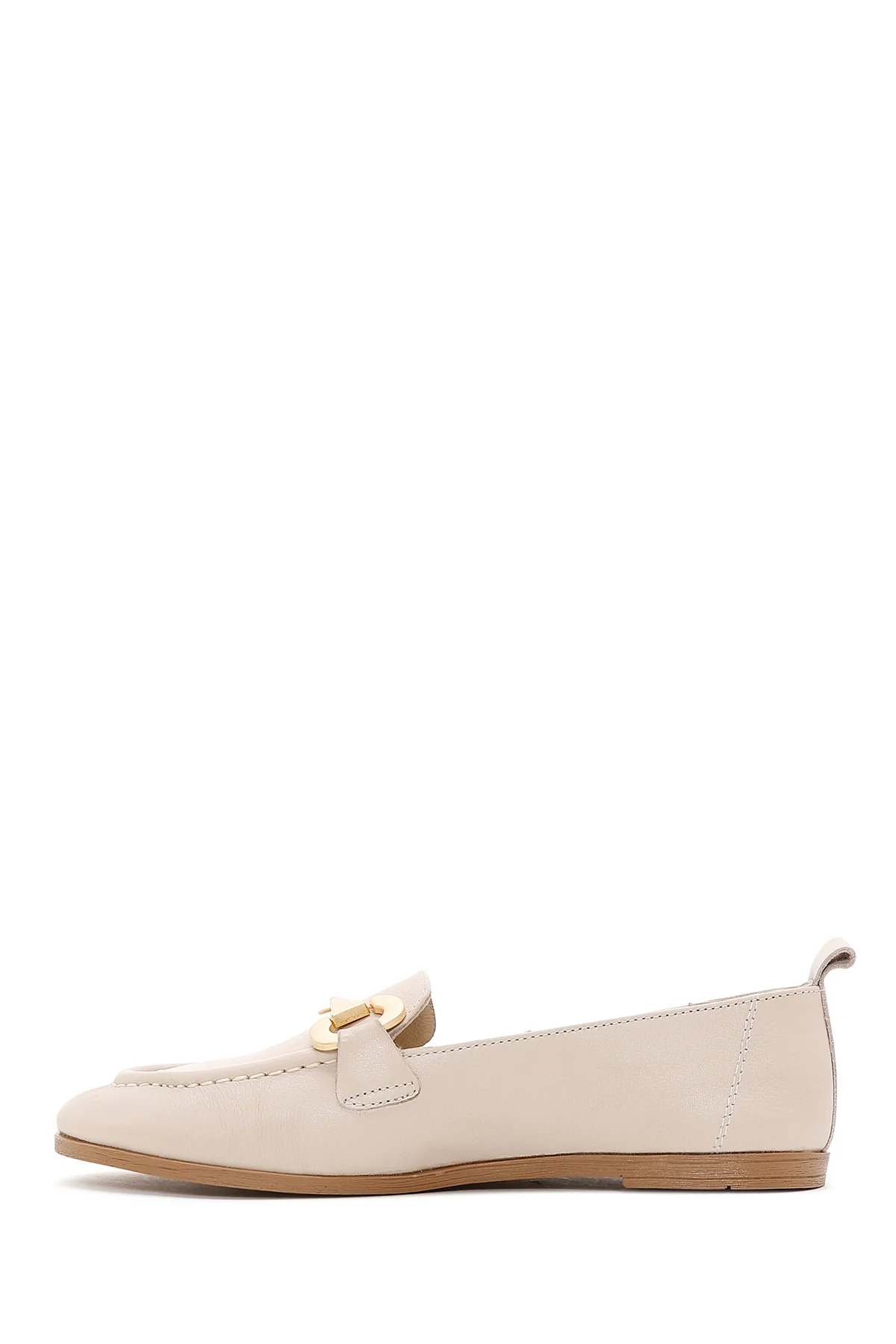 Kadın Bej Tokalı Deri Maskülen Loafer - Image 3