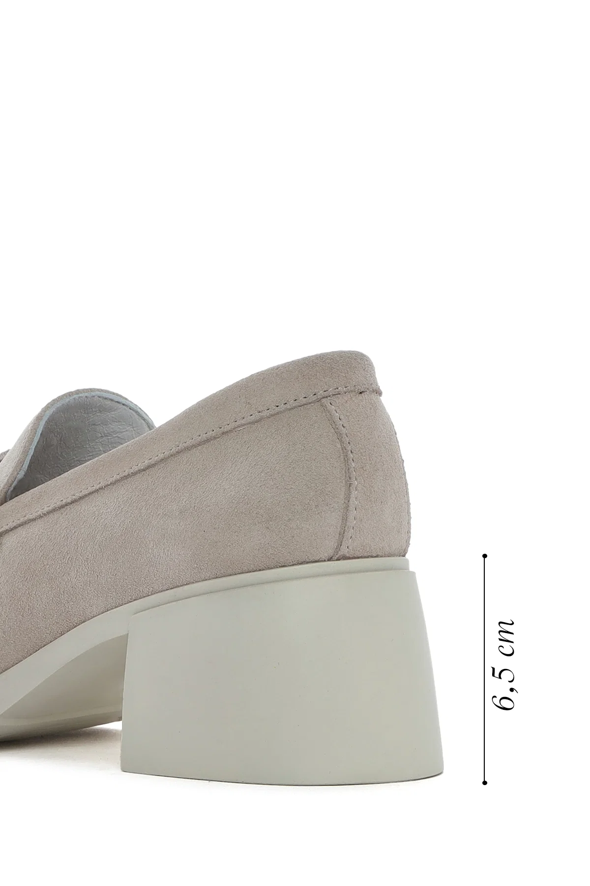 Kadın Bej Tokalı Kalın Topuklu Süet Deri Maskülen Loafer - Image 4