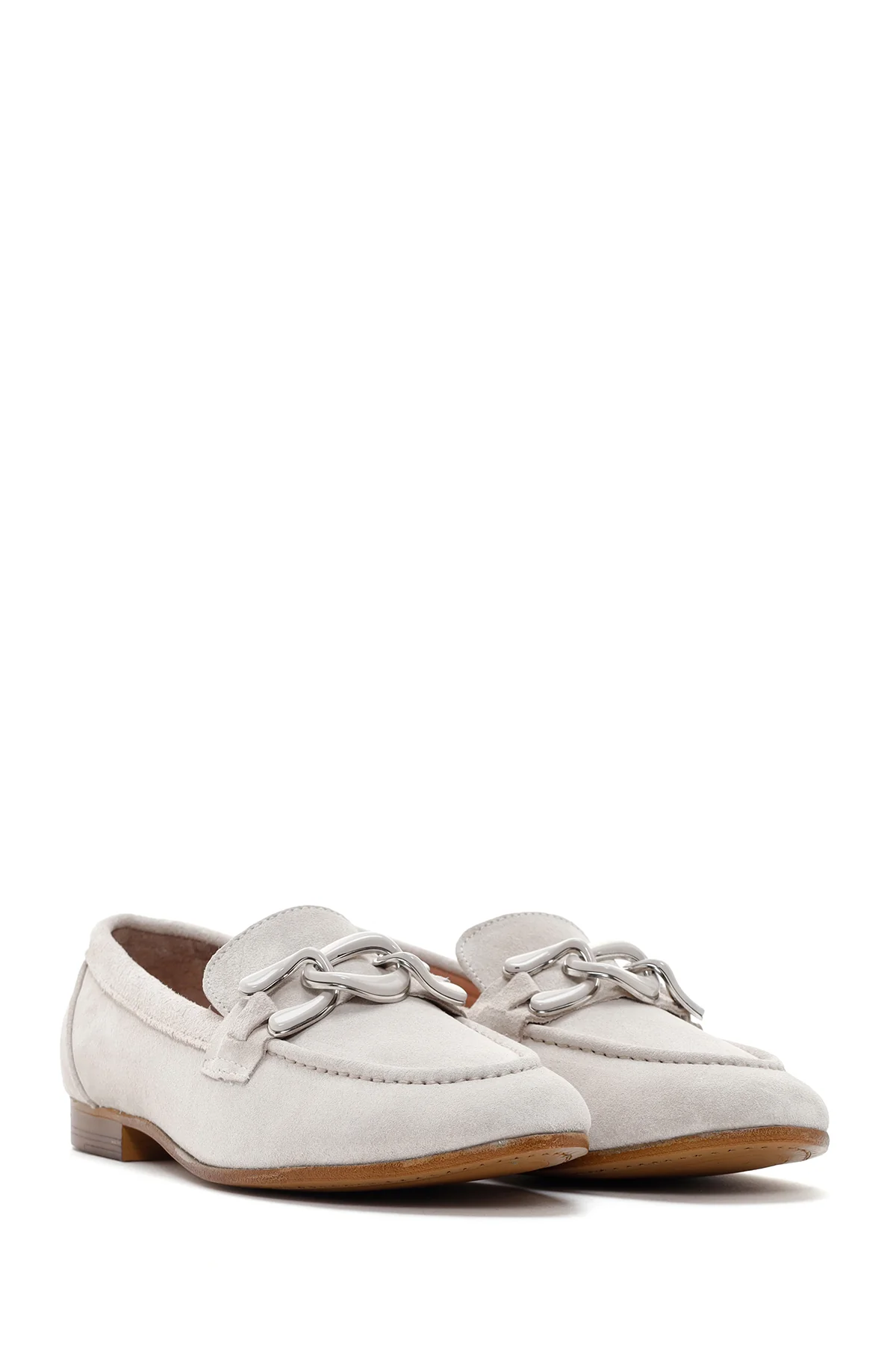 Kadın Bej Tokalı Süet Deri Casual Loafer - Image 3