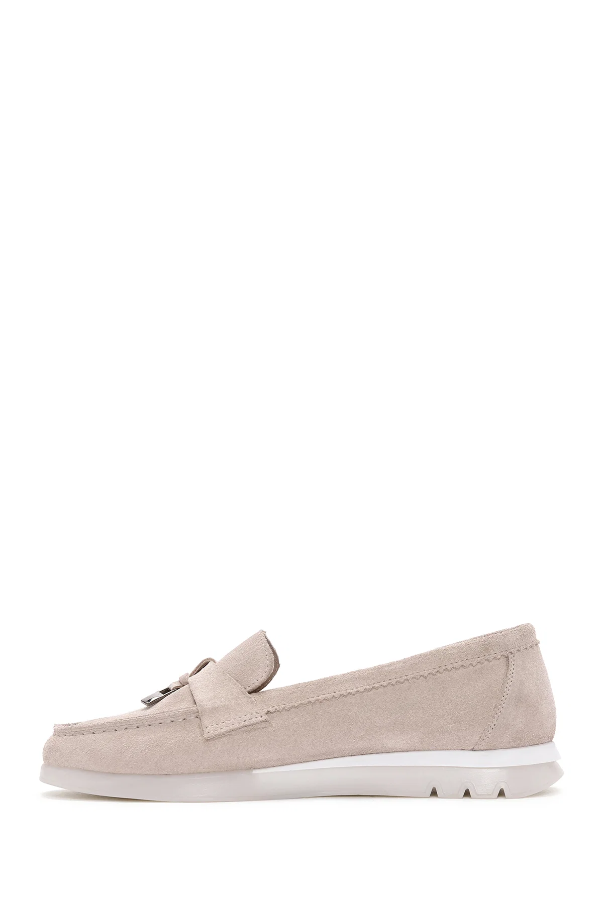Kadın Bej Tokalı Süet Deri Comfort Loafer - Image 2