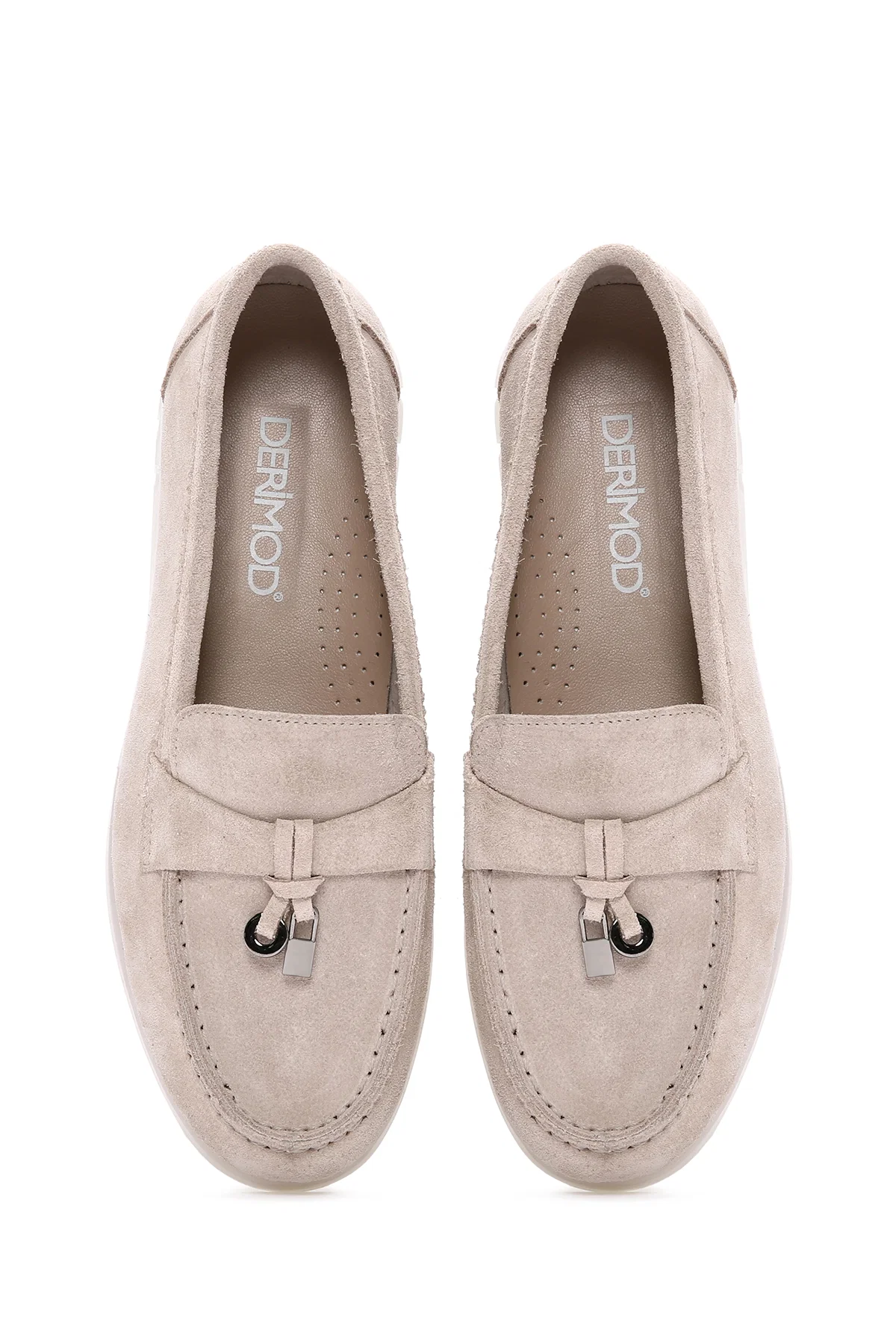 Kadın Bej Tokalı Süet Deri Comfort Loafer - Image 6