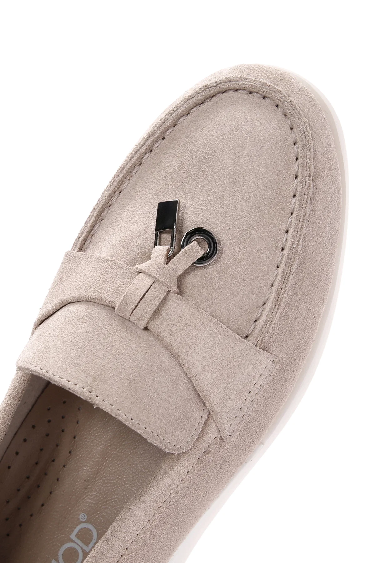 Kadın Bej Tokalı Süet Deri Comfort Loafer - Image 7