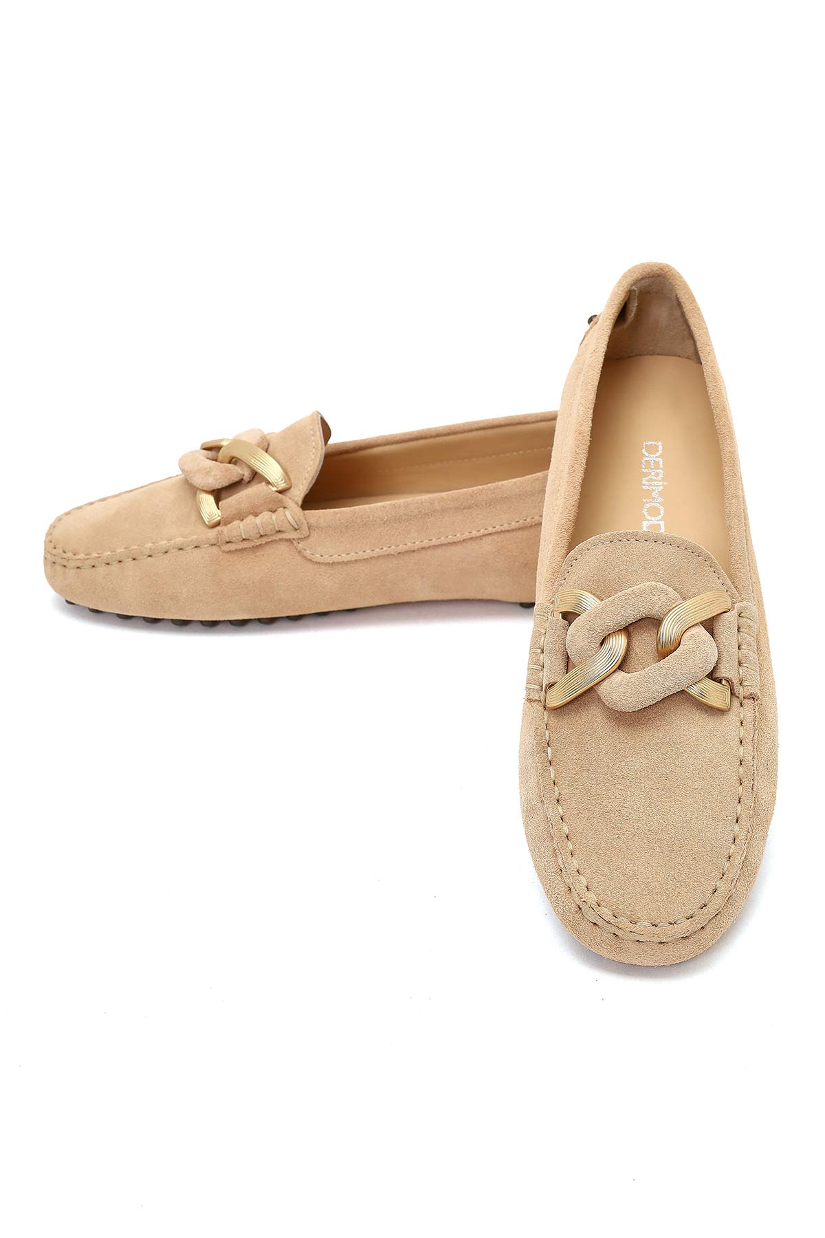 Kadın Bej Tokalı Süet Deri Loafer - Image 10