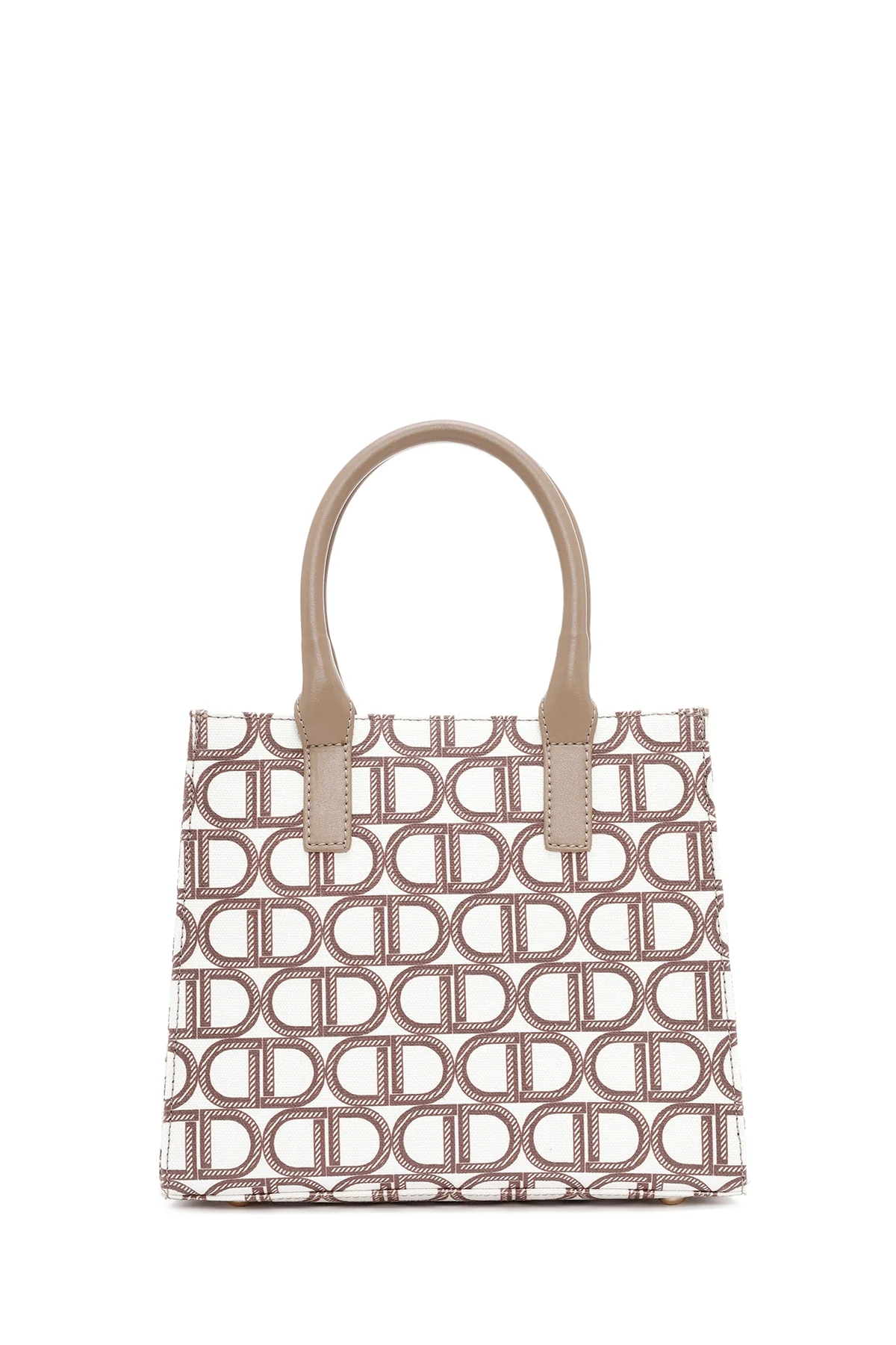Kadın Bej Uzun Askılı Kumaş Monogram Desenli Kol Çantası - Image 4