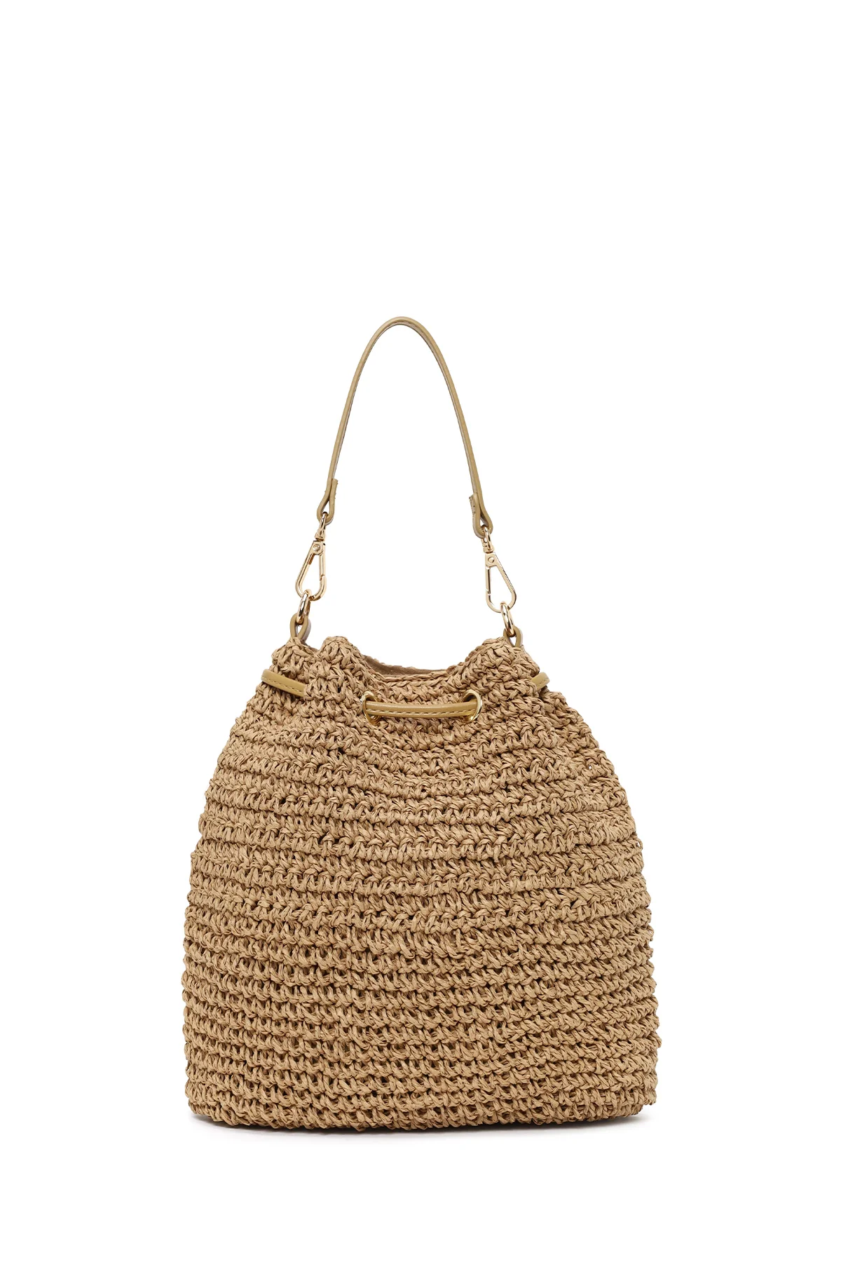 Kadın Bej Uzun Asklı Büzgülü Hasır Kol Çantası - Image 3