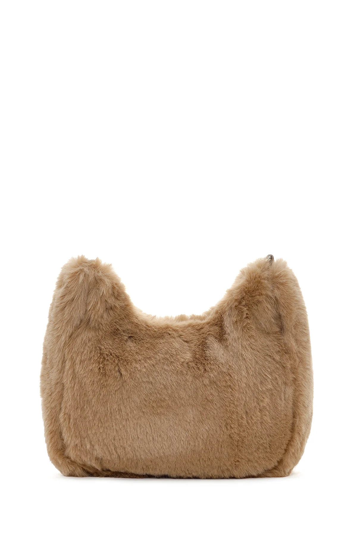 Kadın Bej Uzun Zincir Askılı Peluş Kol Çantası - Image 4