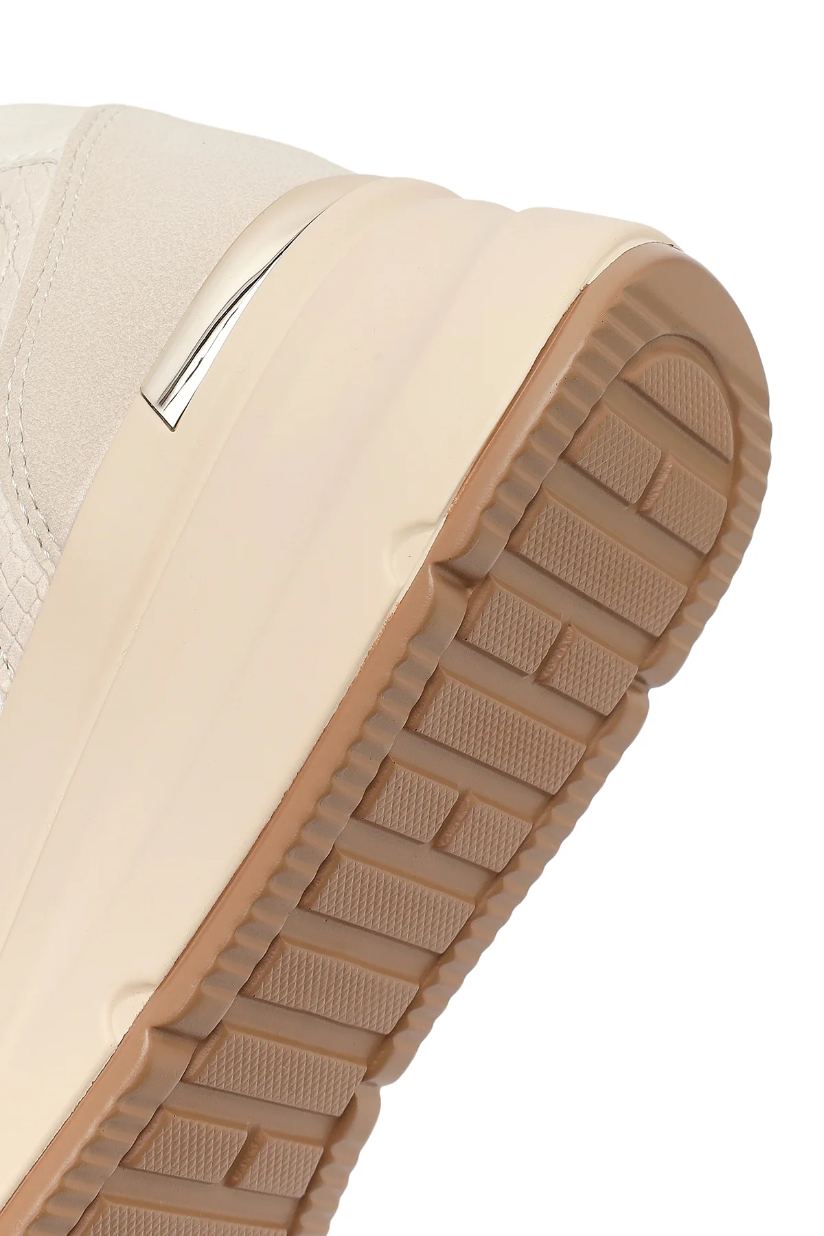 Kadın Bej Yandan Fermuarlı Bağcıklı Kalın Tabanlı Sneaker - Image 8
