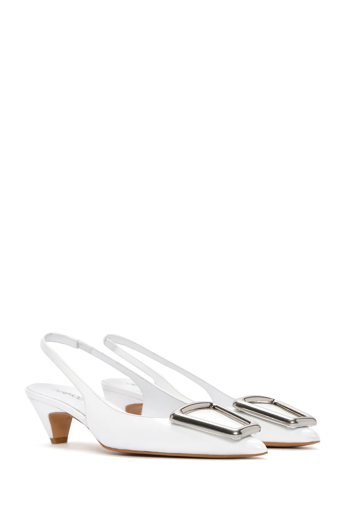 Kadın Beyaz Arkası Açık Kısa Topuklu Deri Stiletto - Image 4