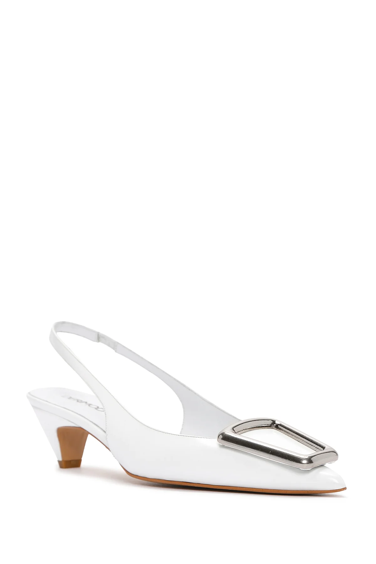 Kadın Beyaz Arkası Açık Kısa Topuklu Deri Stiletto - Image 7
