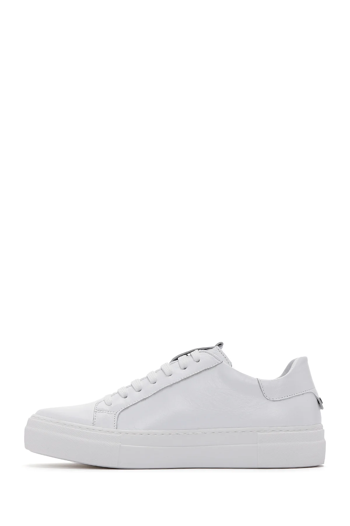 Kadın Beyaz Bağcıklı Deri Sneaker - Image 2
