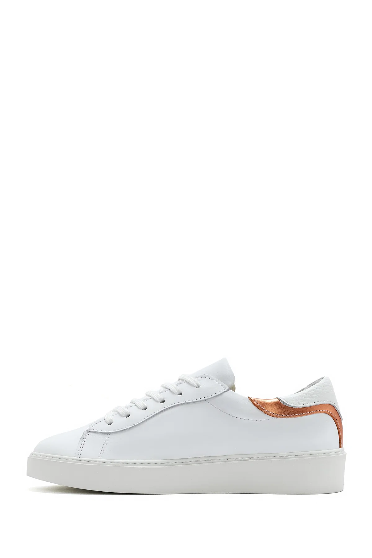 Kadın Beyaz Bağcıklı Deri Sneaker - Image 2