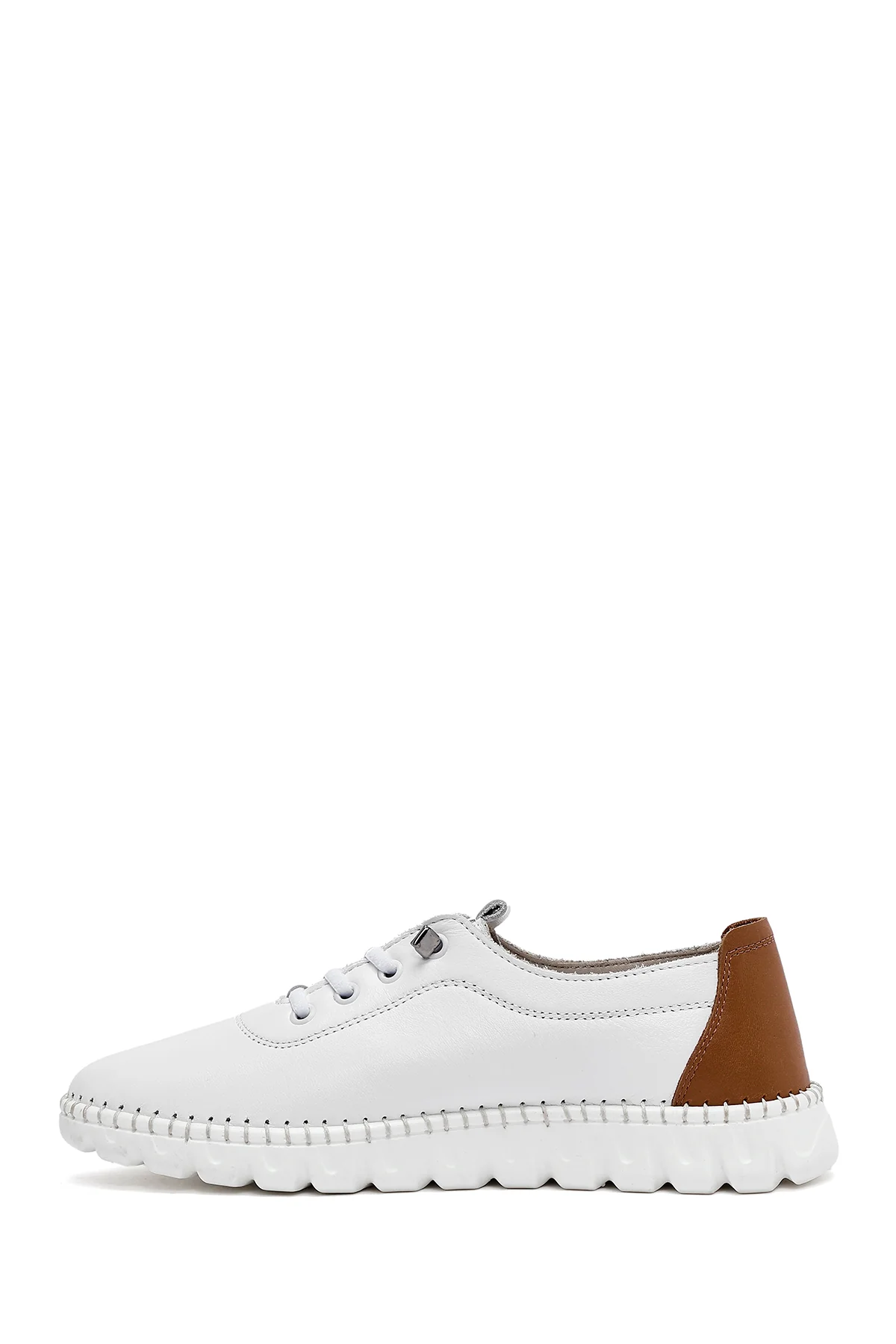 Kadın Beyaz Bağcıklı Deri Sneaker - Image 3