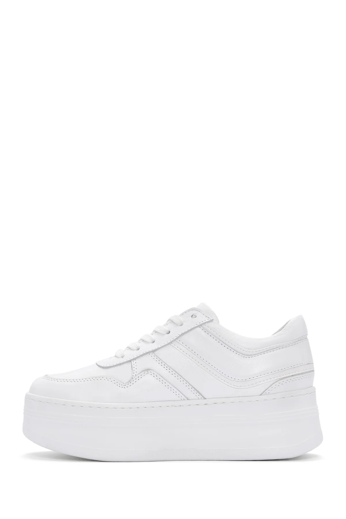 Kadın Beyaz Bağcıklı Kalın Tabanlı Deri Sneaker - Image 2