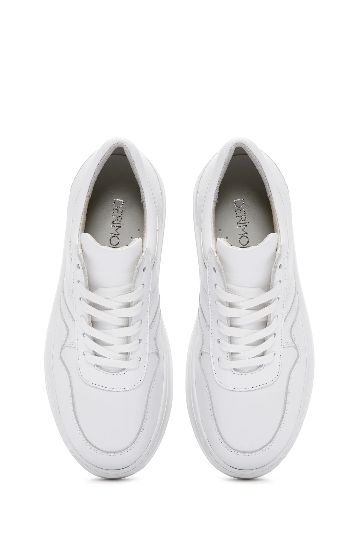 Kadın Beyaz Bağcıklı Kalın Tabanlı Deri Sneaker - Image 7