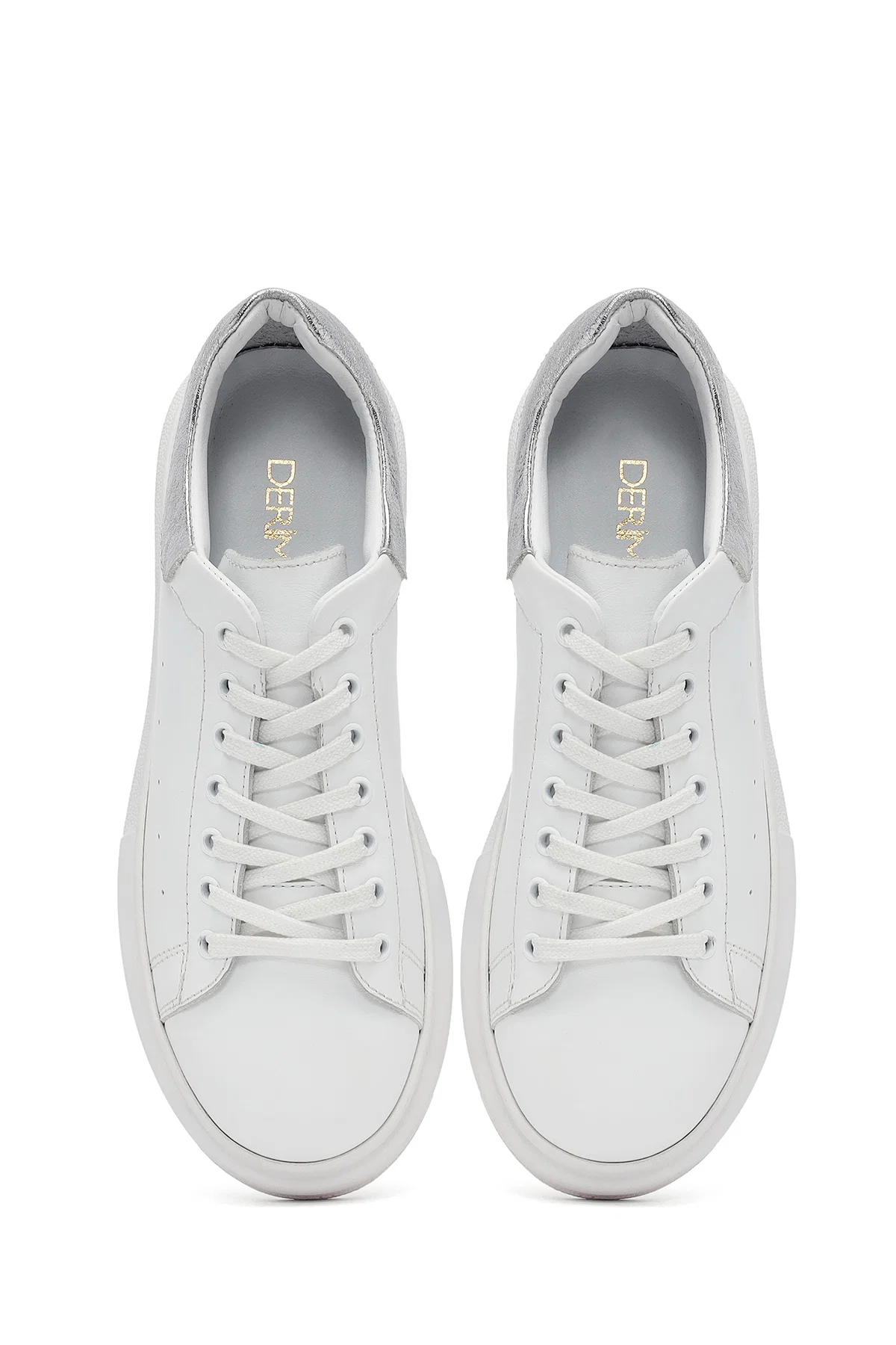 Kadın Beyaz Bağcıklı Kalın Tabanlı Deri Sneaker - Image 7