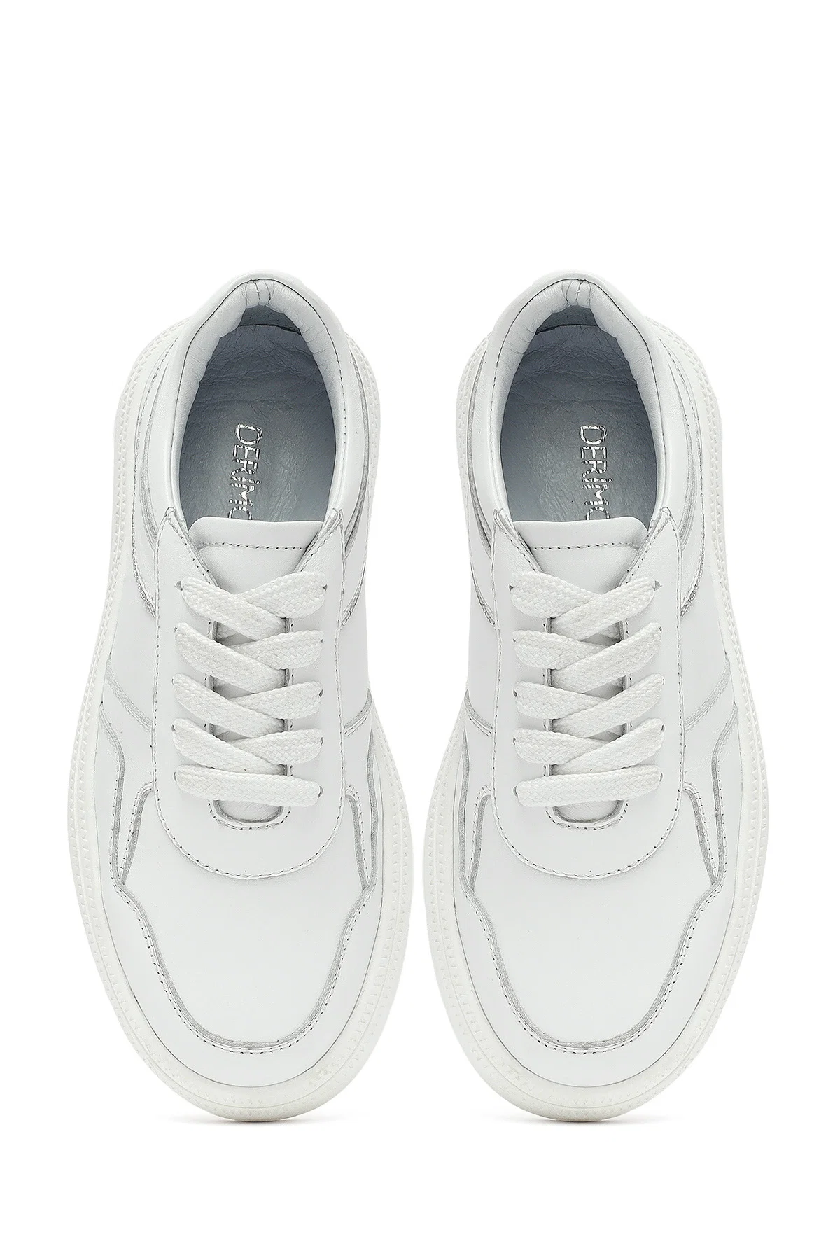 Kadın Beyaz Bağcıklı Kalın Tabanlı Deri Sneaker - Image 7