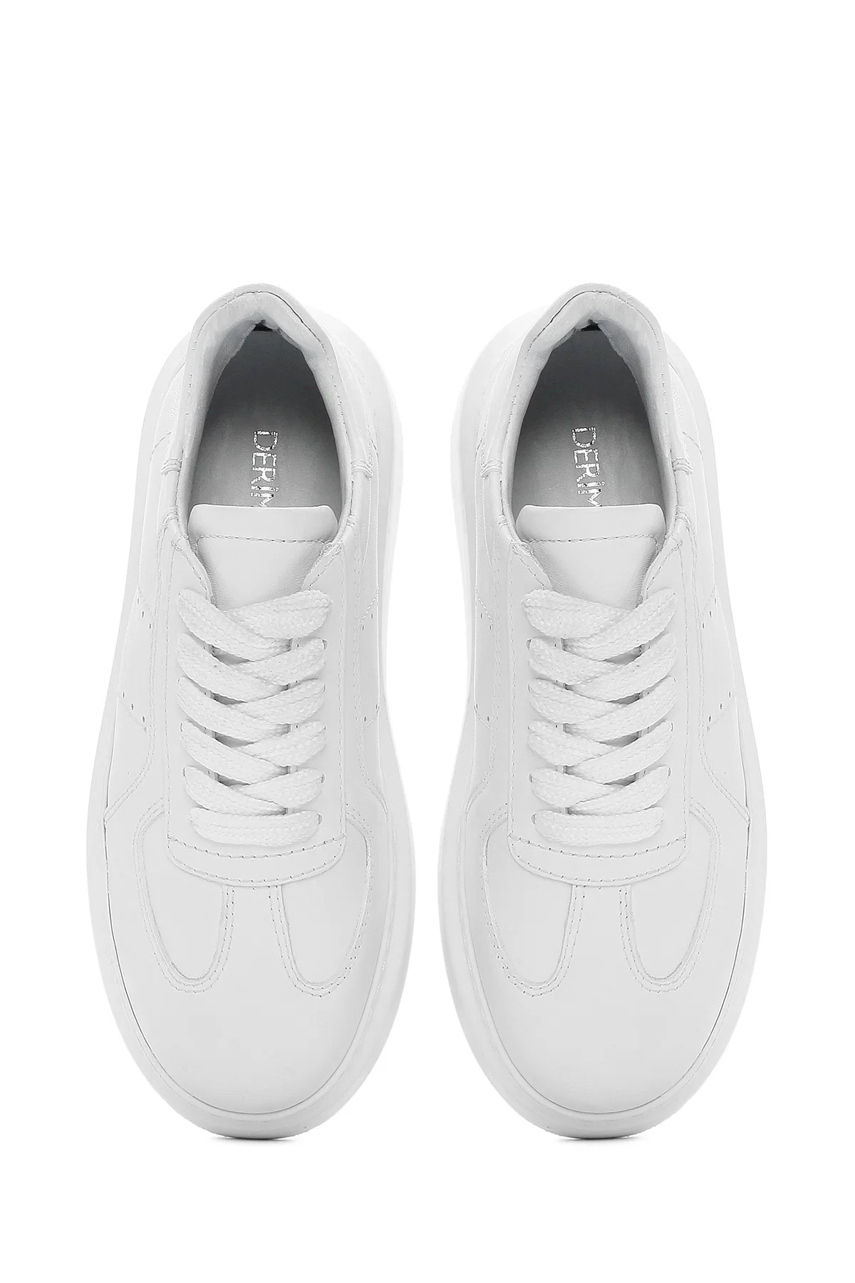 Kadın Beyaz Bağcıklı Kalın Tabanlı Deri Sneaker - Image 7