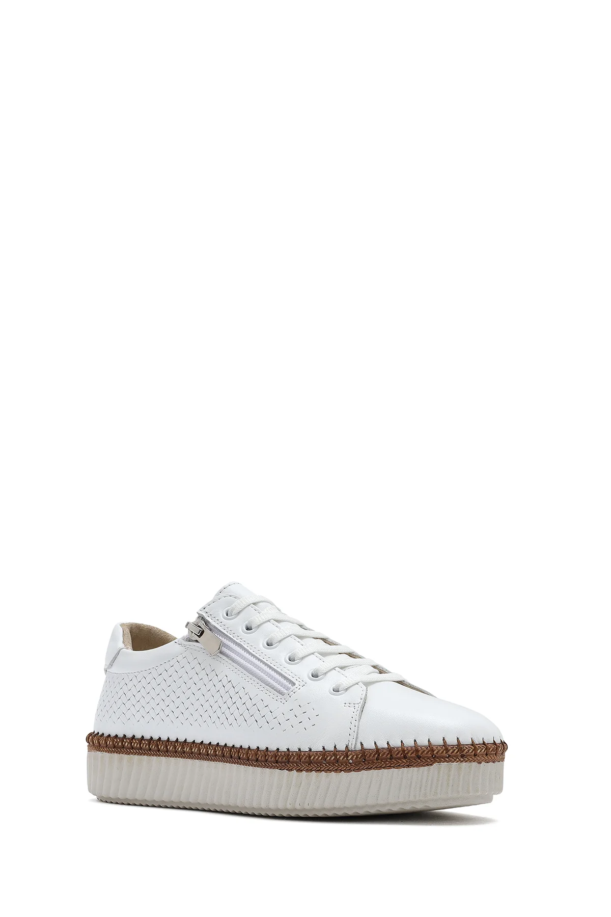 Kadın Beyaz Bağcıklı Kalın Tabanlı Deri Sneaker - Image 7