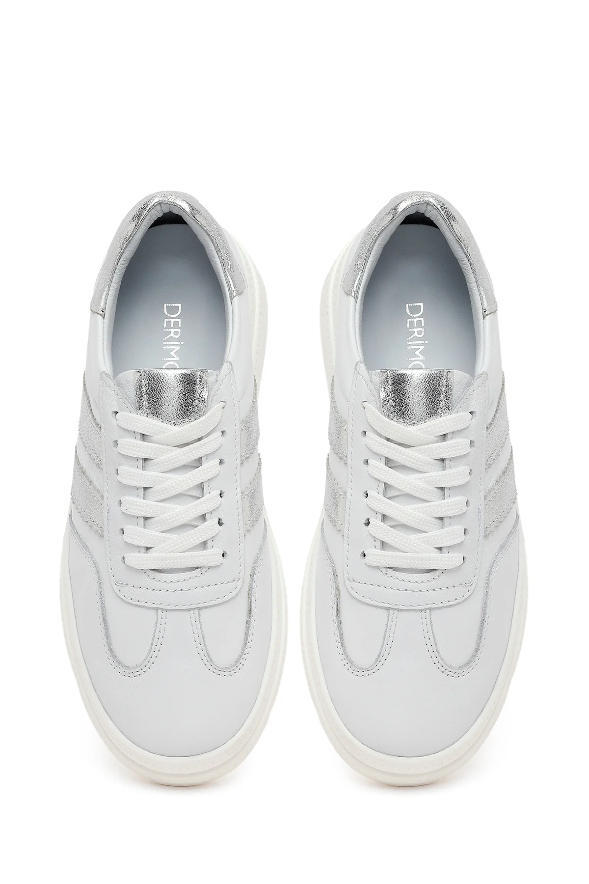 Kadın Beyaz Bağcıklı Kalın Tabanlı Deri Sneaker - Image 4