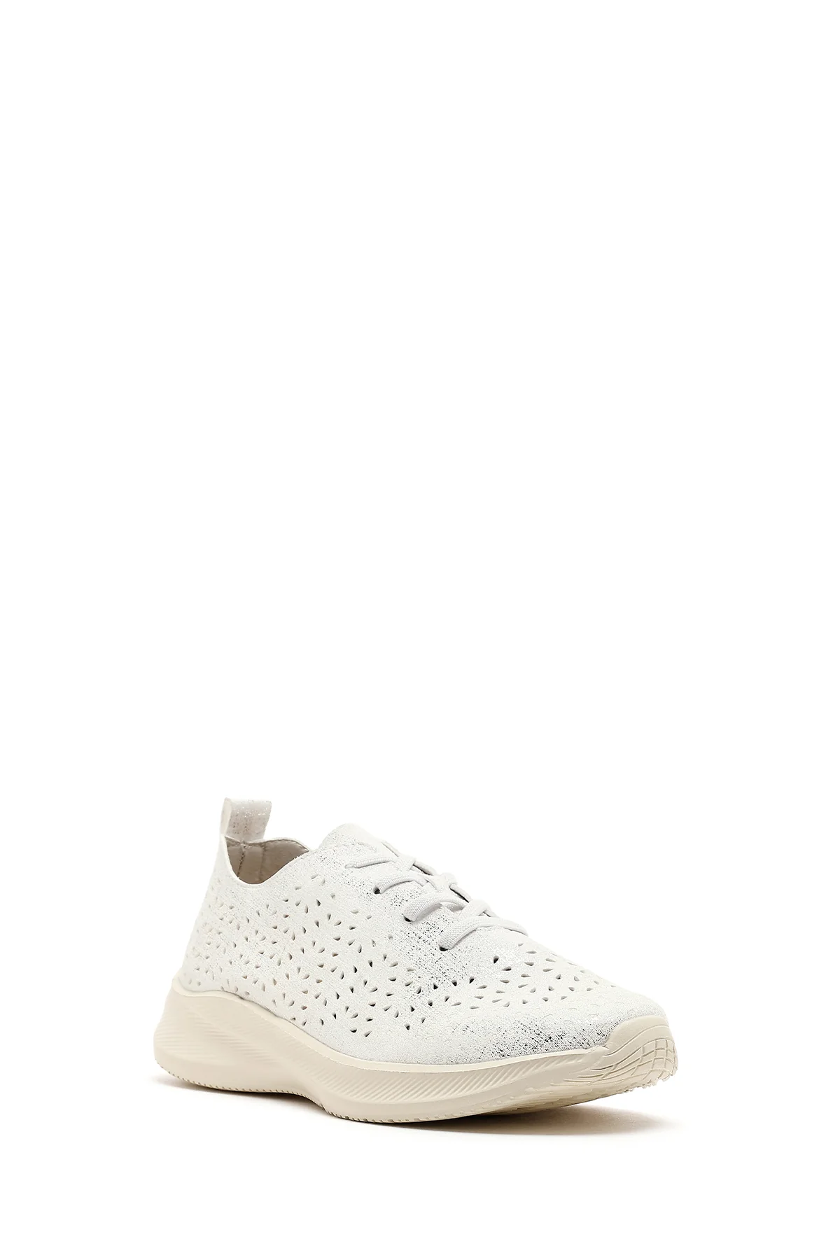 Kadın Beyaz Bağcıklı Kalın Tabanlı Desenli Kumaş Comfort Sneaker - Image 7