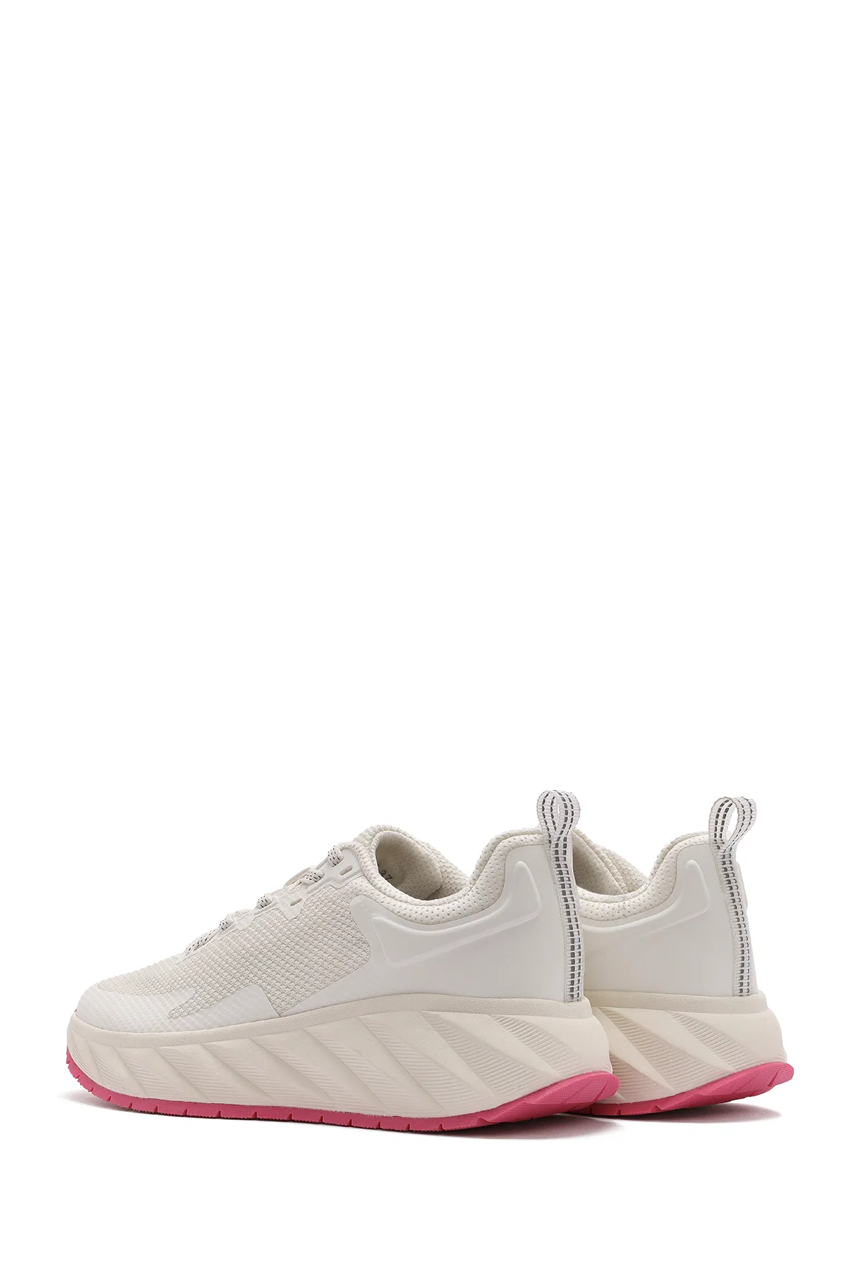 Kadın Beyaz Bağcıklı Kalın Tabanlı Kumaş Sneaker - Image 5