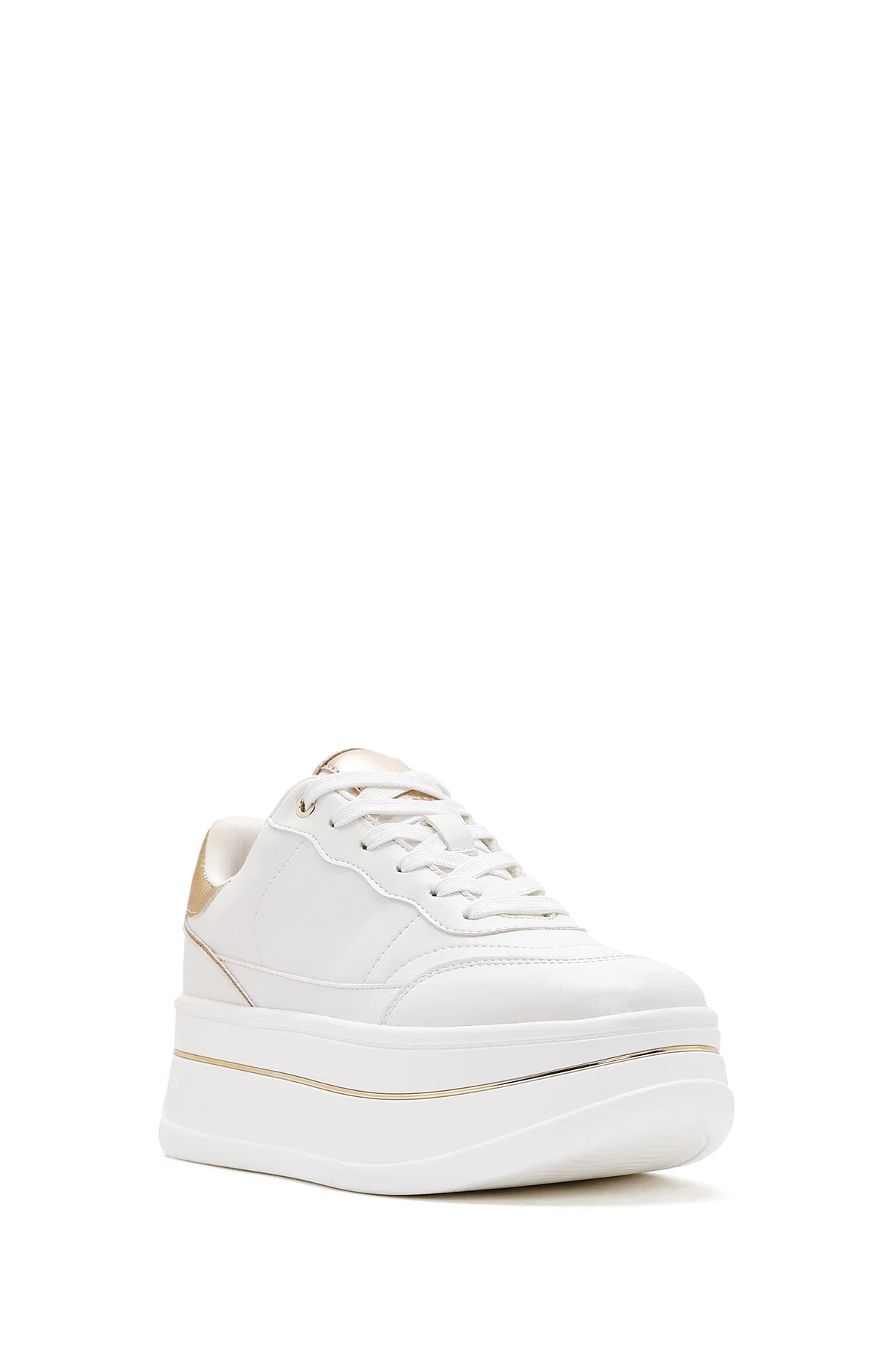 Kadın Beyaz Bağcıklı Kalın Tabanlı Sneaker - Image 6