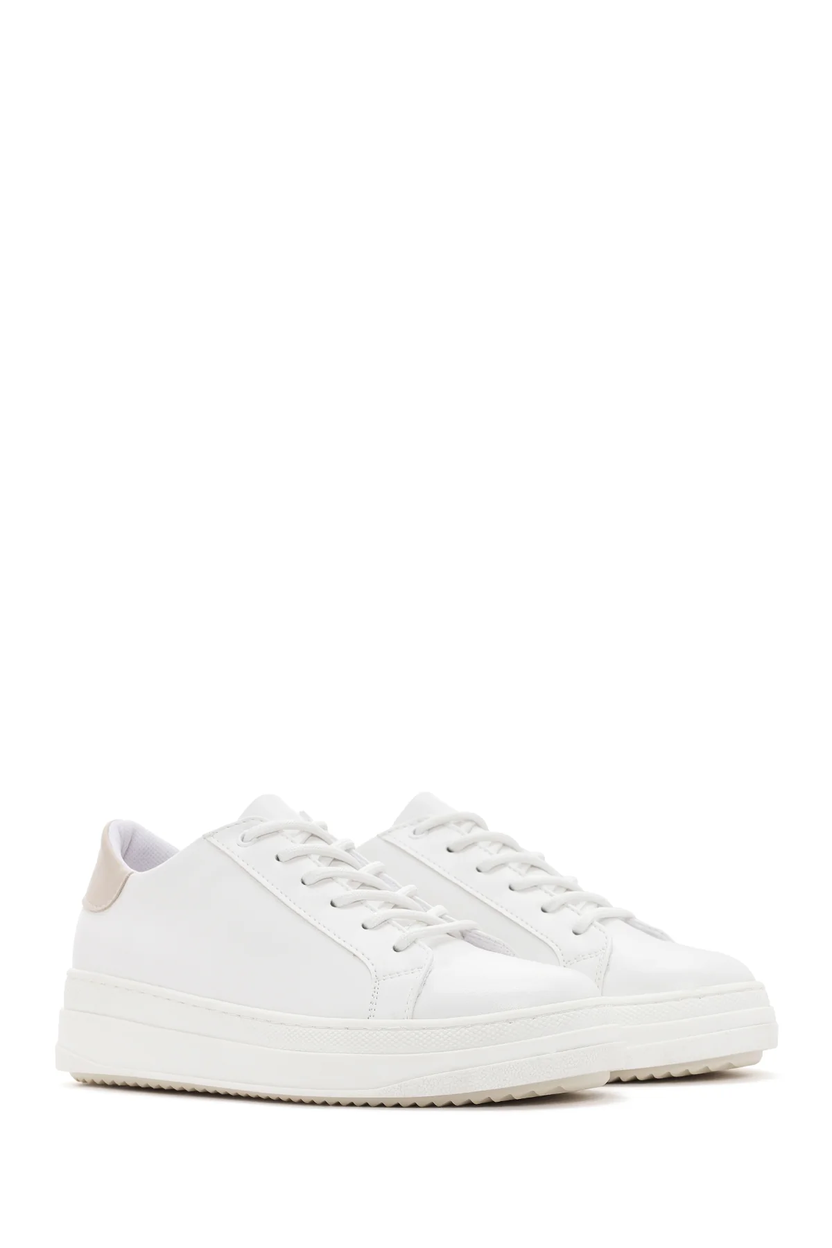 Kadın Beyaz Bağcıklı Kalın Topuklu Sneaker - Image 3