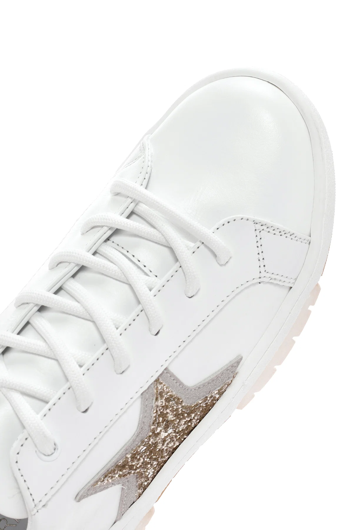 Kadın Beyaz Bağcıklı Taşlı Deri Sneaker - Image 11