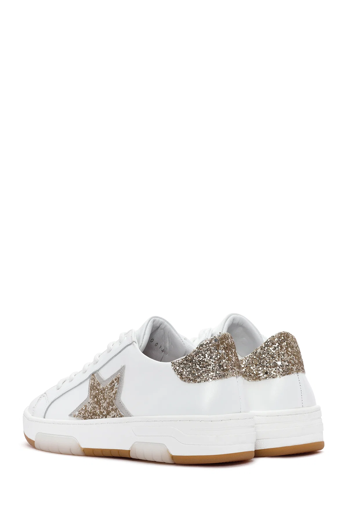 Kadın Beyaz Bağcıklı Taşlı Deri Sneaker - Image 6