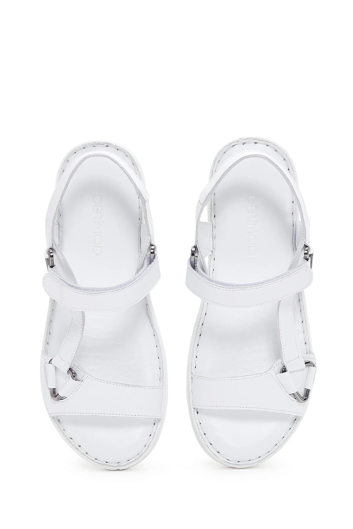 Kadın Beyaz Bilekten Bantlı Deri Comfort Sandalet - Image 6