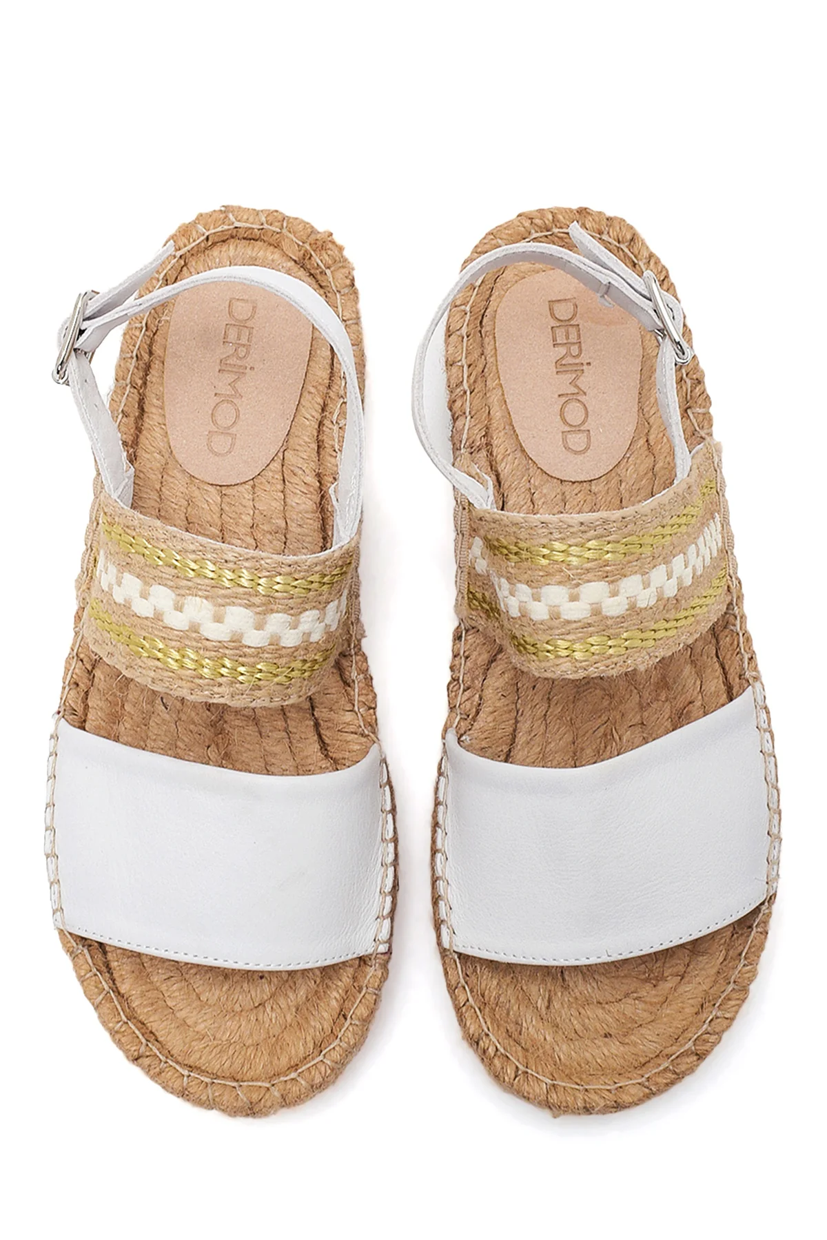 Kadın Beyaz Deri Hasır Taban Espadril Sandalet - Image 6