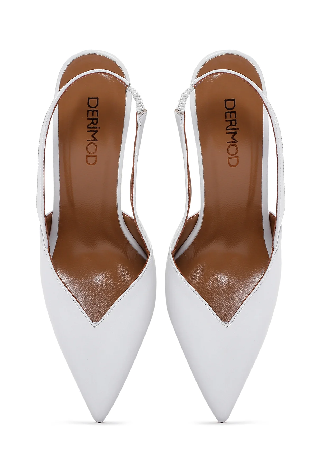 Kadın Beyaz Deri İnce Topuklu Arkası Açık Stiletto - Image 7
